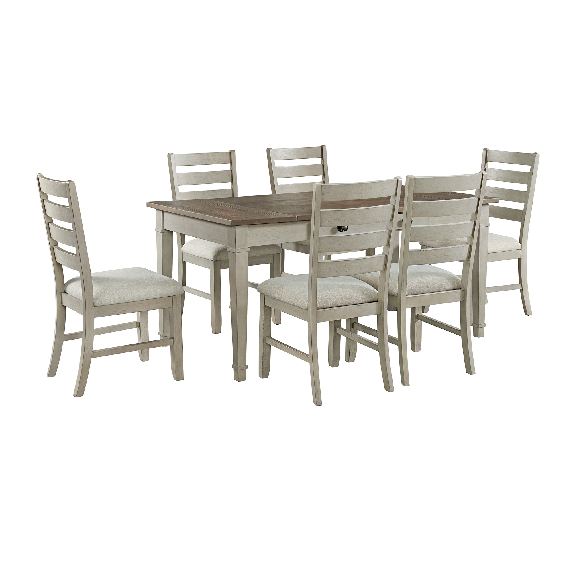 Picket House Furnishings D-9890-7-7PC Bloomfield Medium Brown and Washed Stone Country Dining Room Set with Rectangular Table ( Seats 6 )