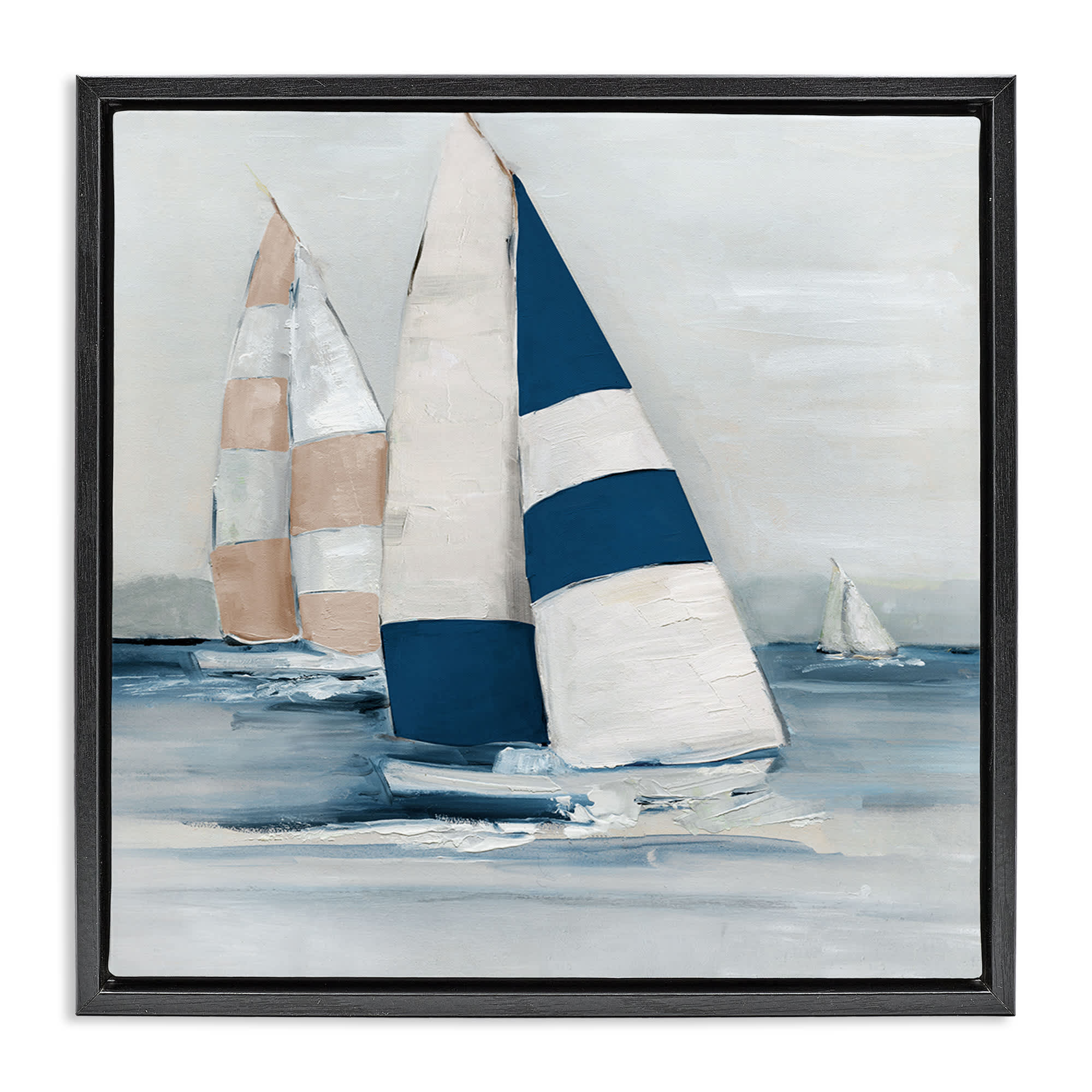 Stupell Industries BS-172-FFB-24X24 Striped Sailboat Voyage Black Framed Floater Canvas Wall Art By Sally Swatland 25 x 25