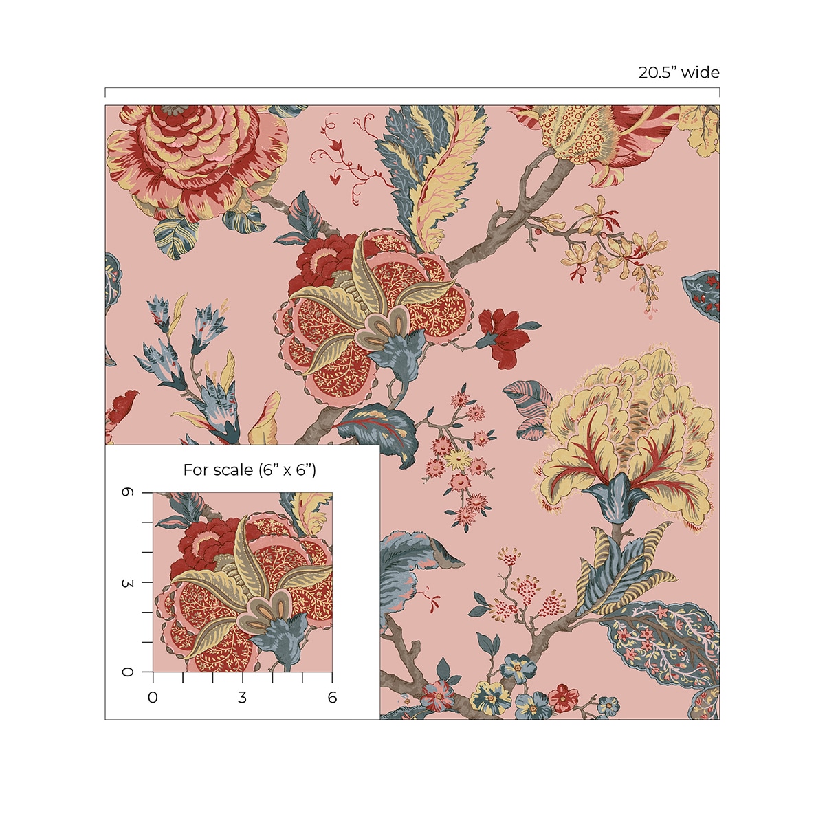 Blush Floral Jacobean Peel and Stick Wallpaper