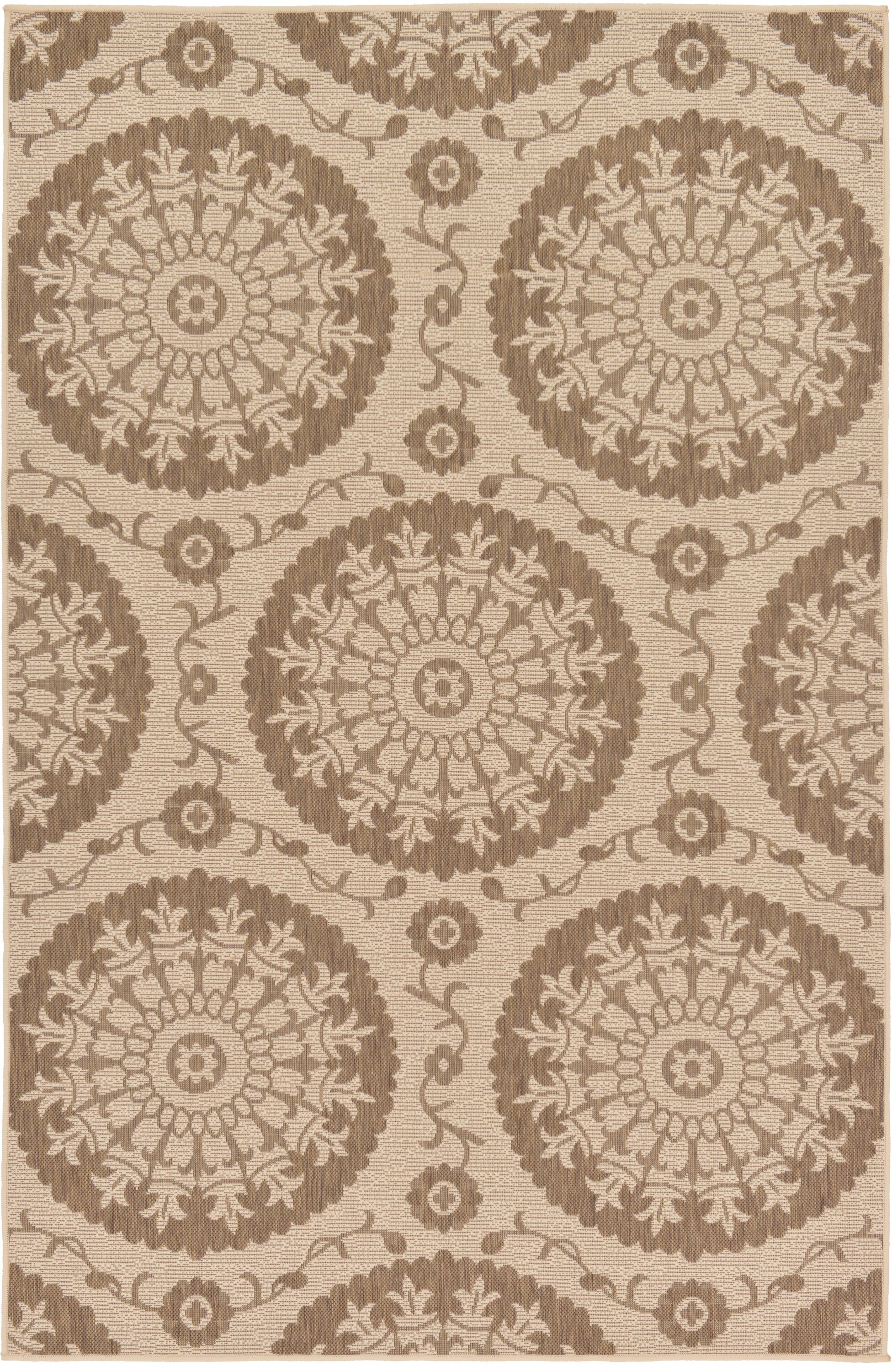 Elegant Medallion 5x8 ft Brown and Beige Outdoor Rug