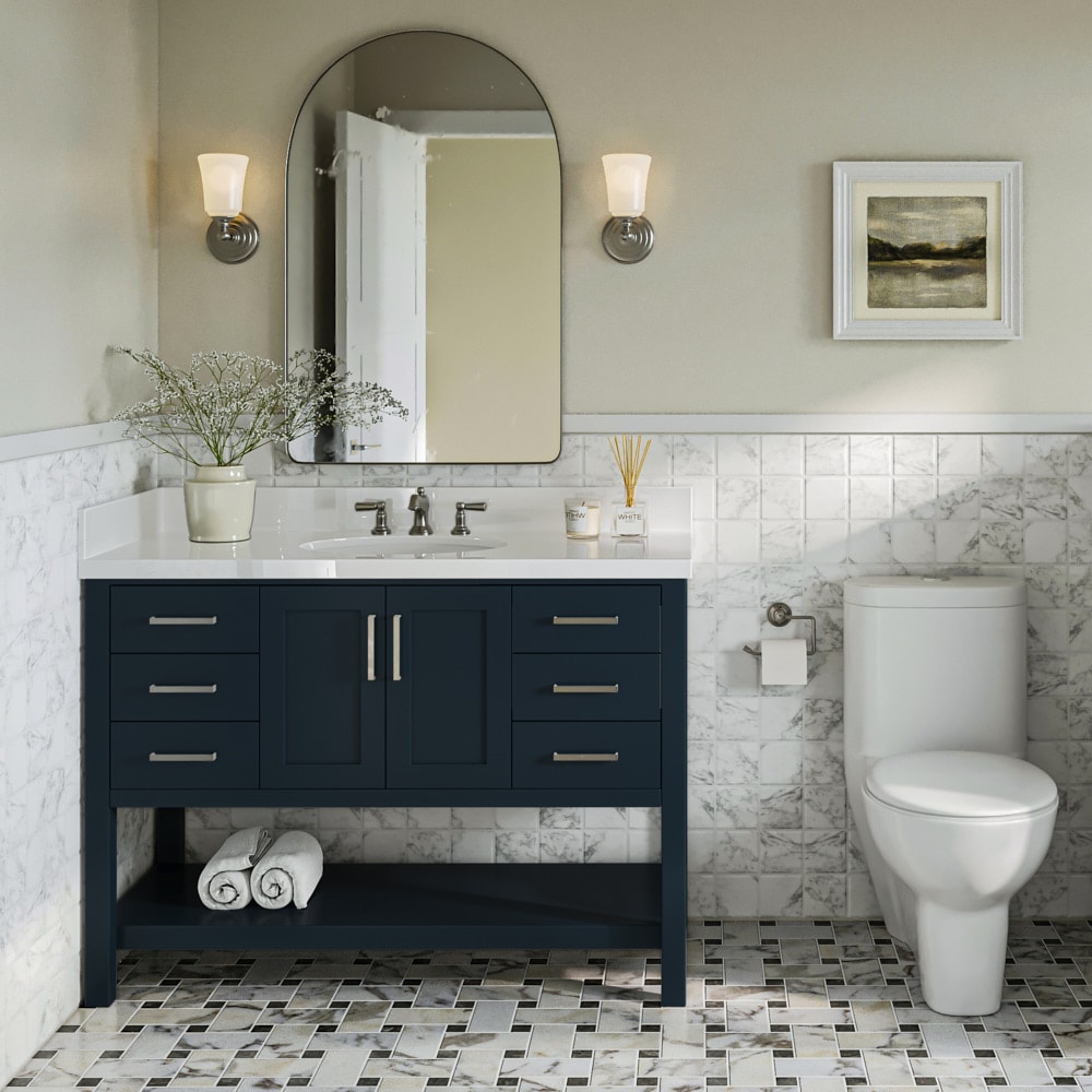ARIEL S049SWQOVOMNB Magnolia 49-in Midnight Blue Undermount Single sink Bathroom Vanity with Pure White Quartz Quartz Top