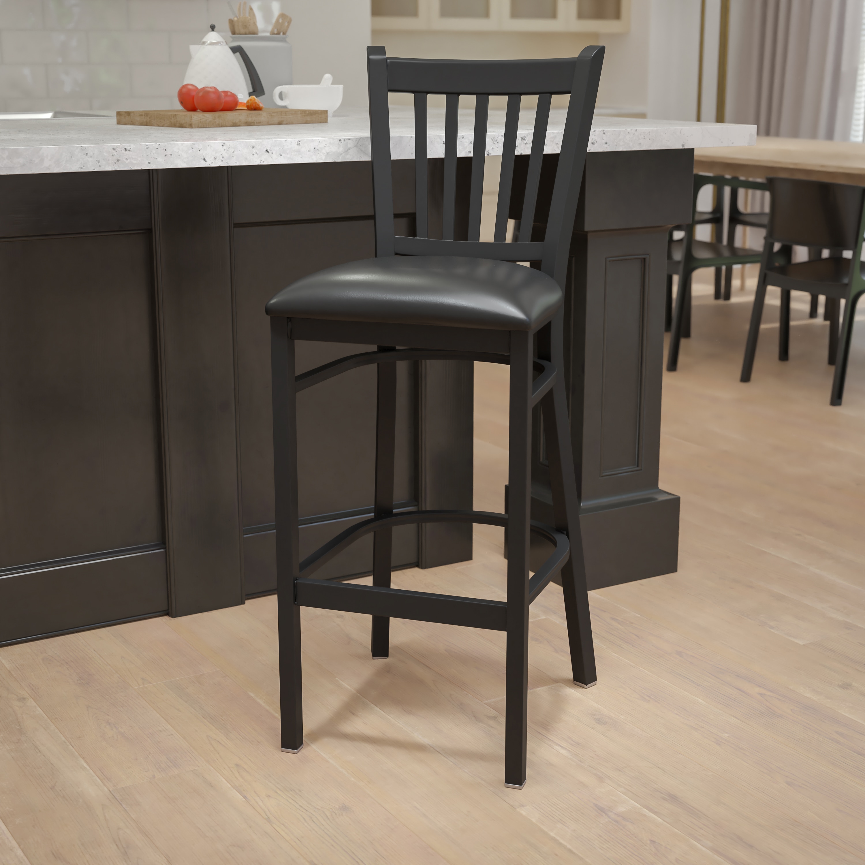 Hercules Series Chic Black Metal Barstool with Vinyl Seat