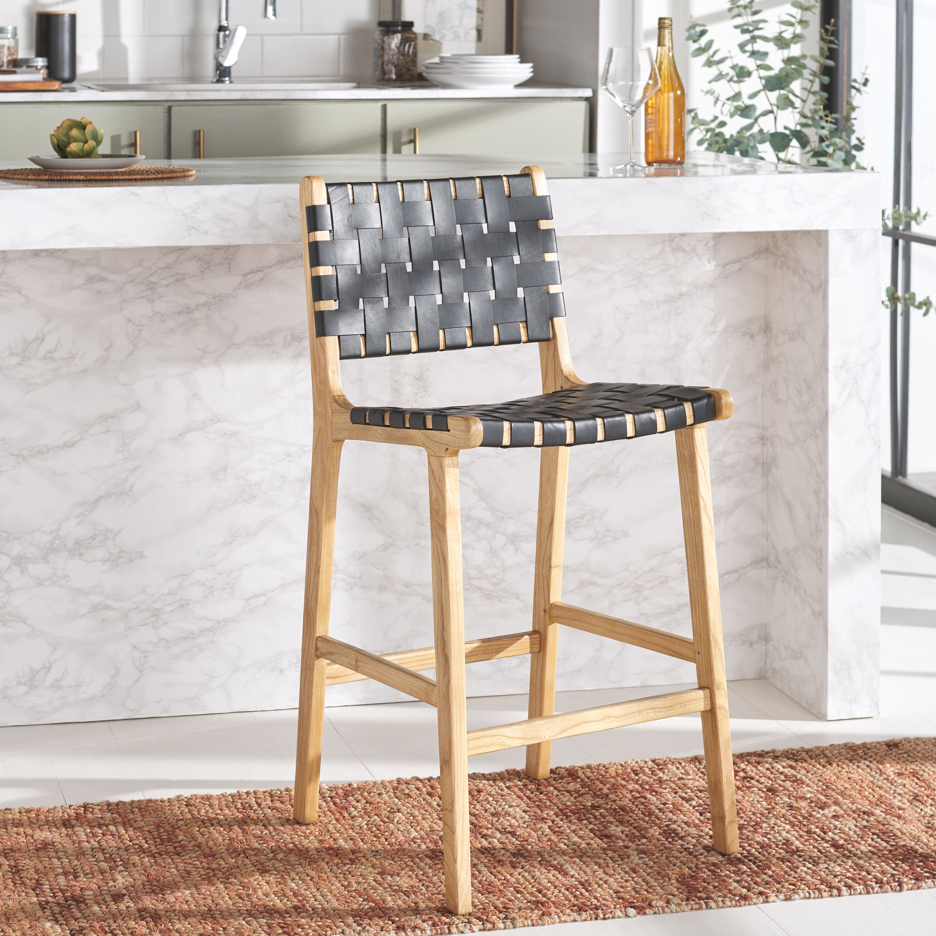 Safavieh BST1015F Black/Natural 27.16-in H Counter height Wood Bar Stool