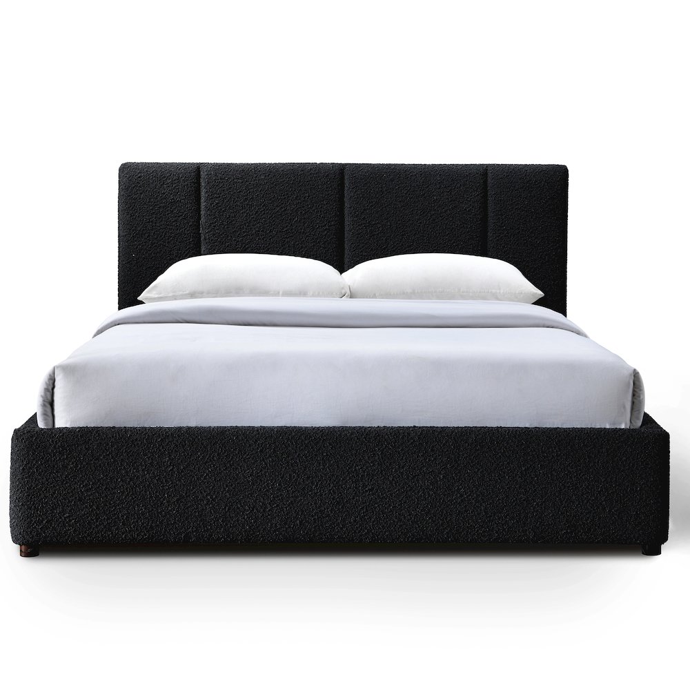 Omax Decor Venice Upholstered Platform Queen Bed in Black Boucle Fabric