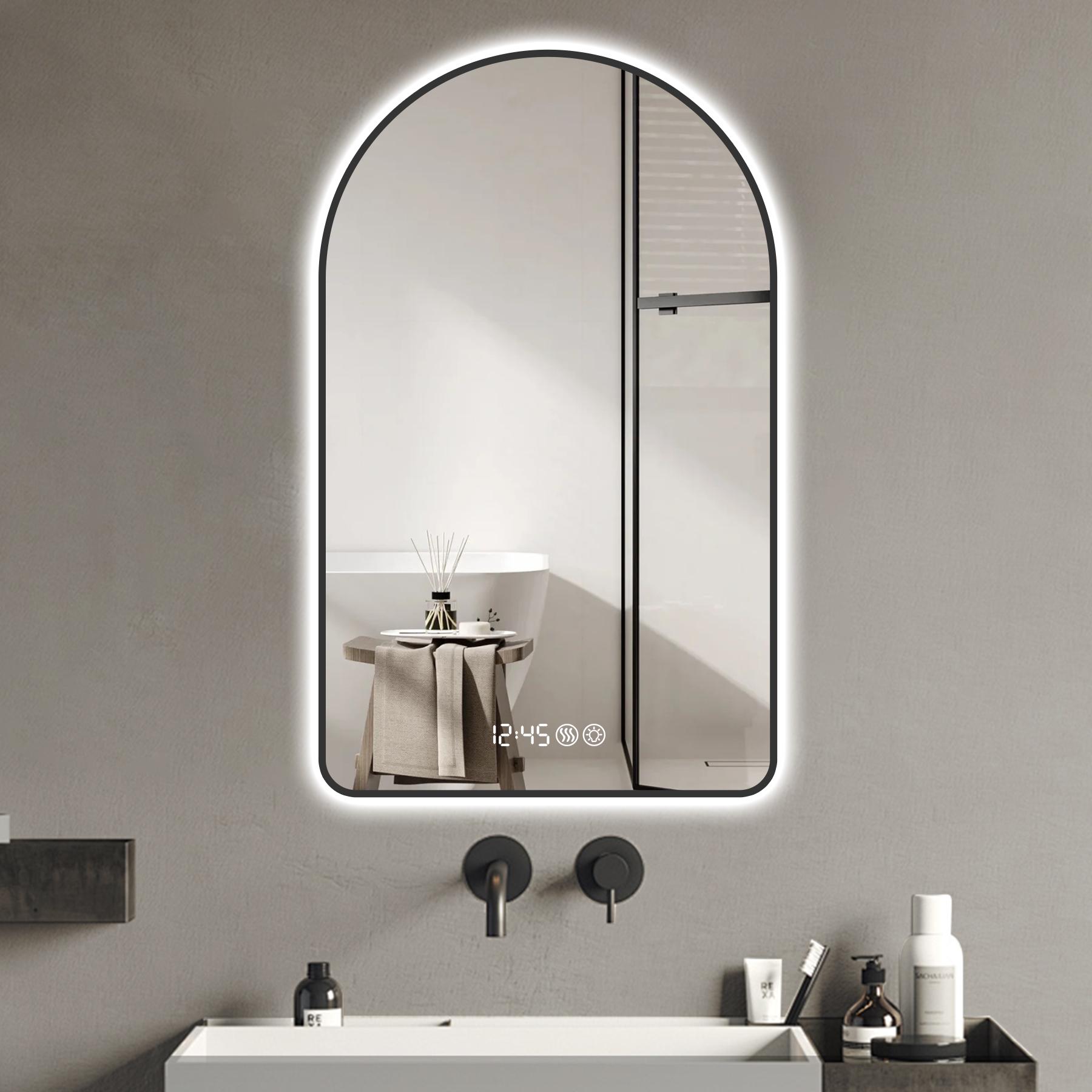 Bayfeve BF-242512-MIR Arched LED Mirror 28-in x 48-in Framed Arch Dimmable LED Lighted Fog Free Bathroom Vanity Mirror ( Black )