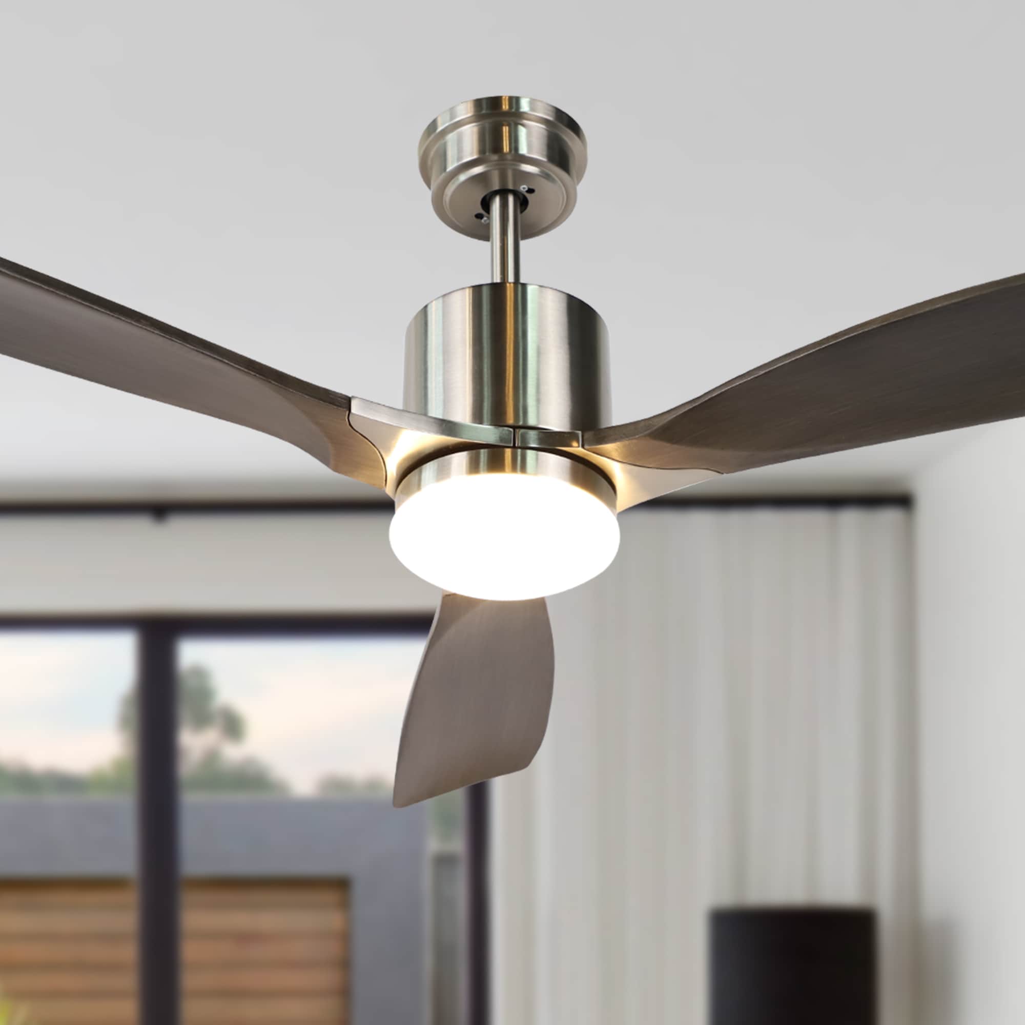 ExBrite DICF0011 52-in Color-Changing Integrated LED Outdoor Brushed Nickel with Gray Blades Propeller Ceiling Fan With Light - Remote Included ( 3 -Blade )