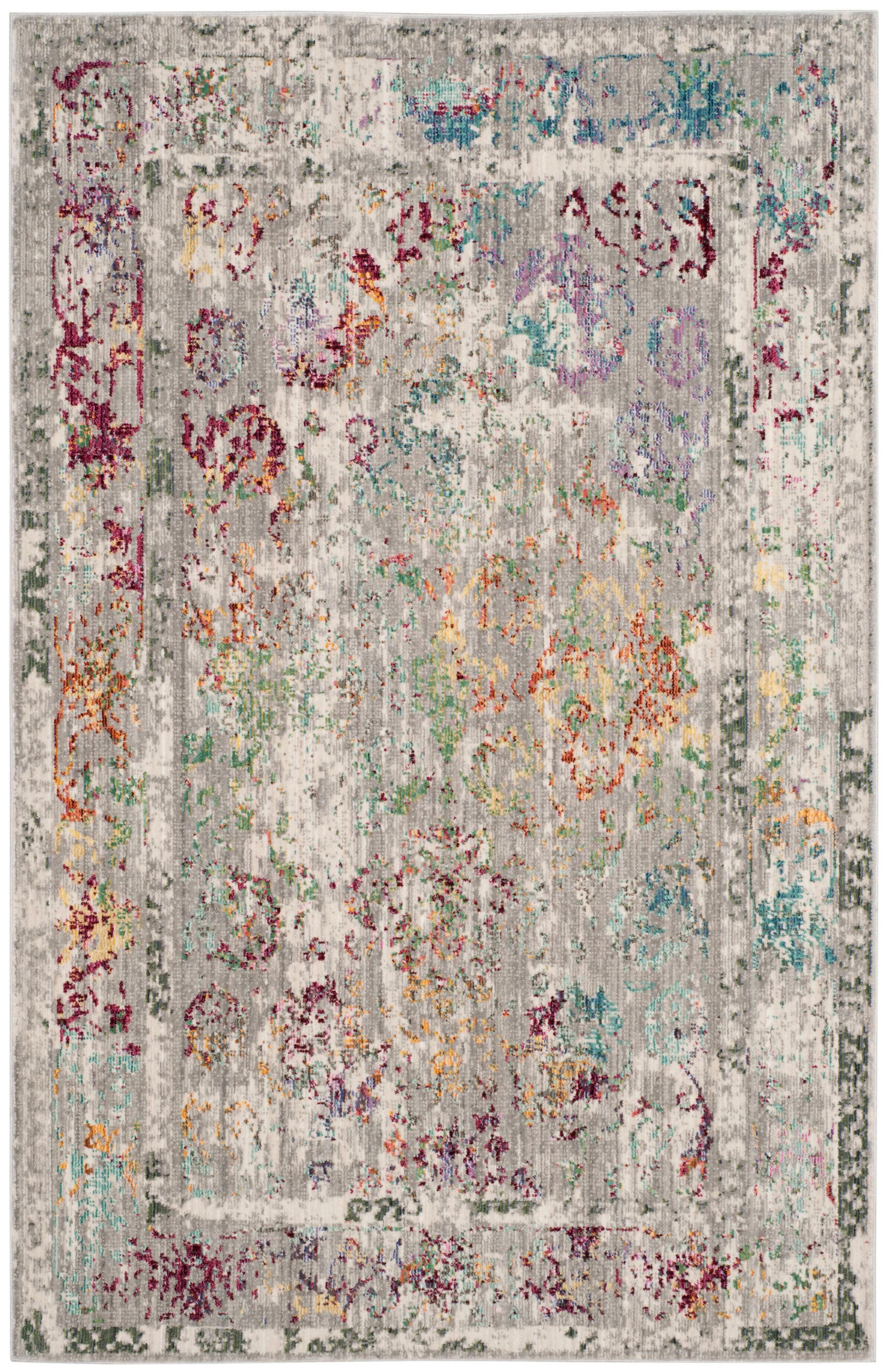 Mystique Gray and Multicolor Abstract 3' x 5' Synthetic Area Rug