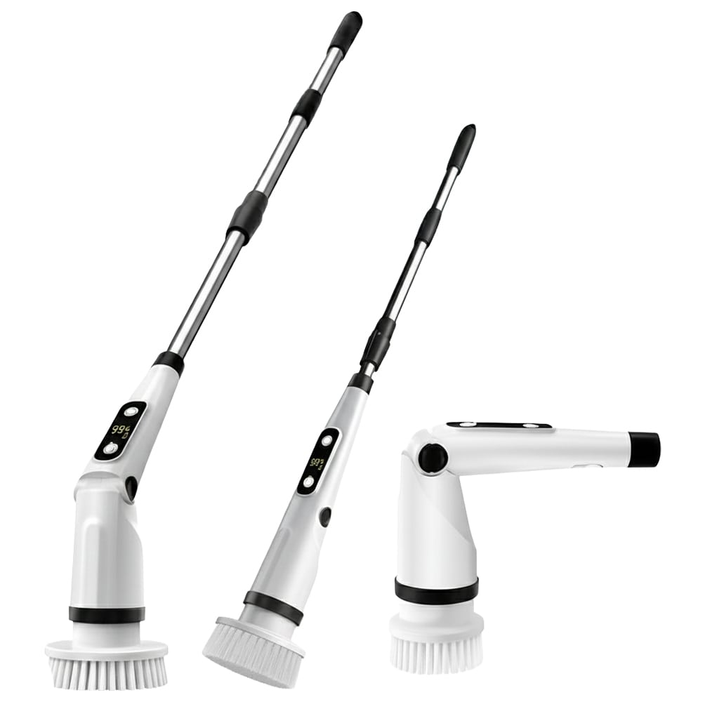 Etokfoks  Electric Spin Scrubber Bathroom Shower Cleaning Brush with Eight Heads Three Speeds Telescopic Handle and IPX7 Waterproof Body