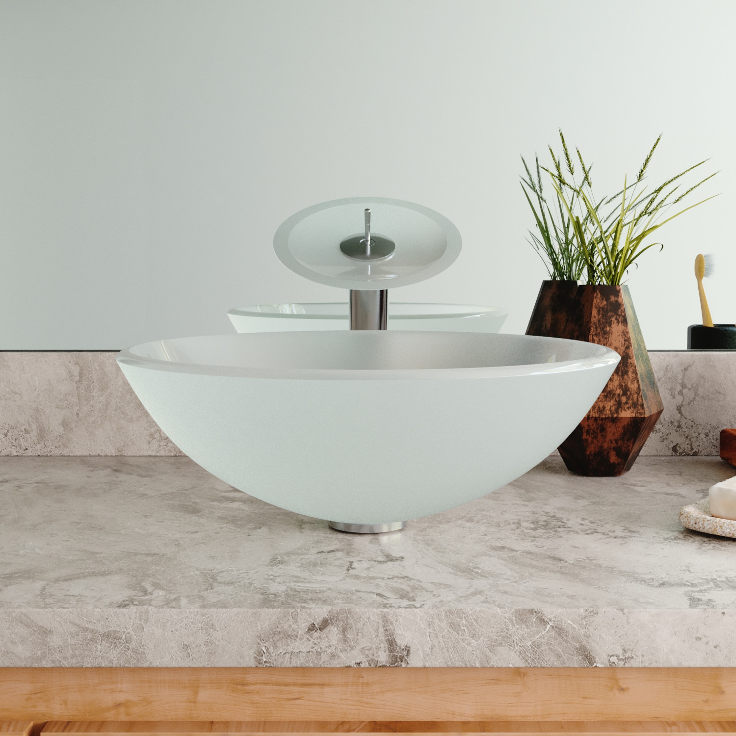 Frosted White Glass Circular Vessel Bathroom Sink