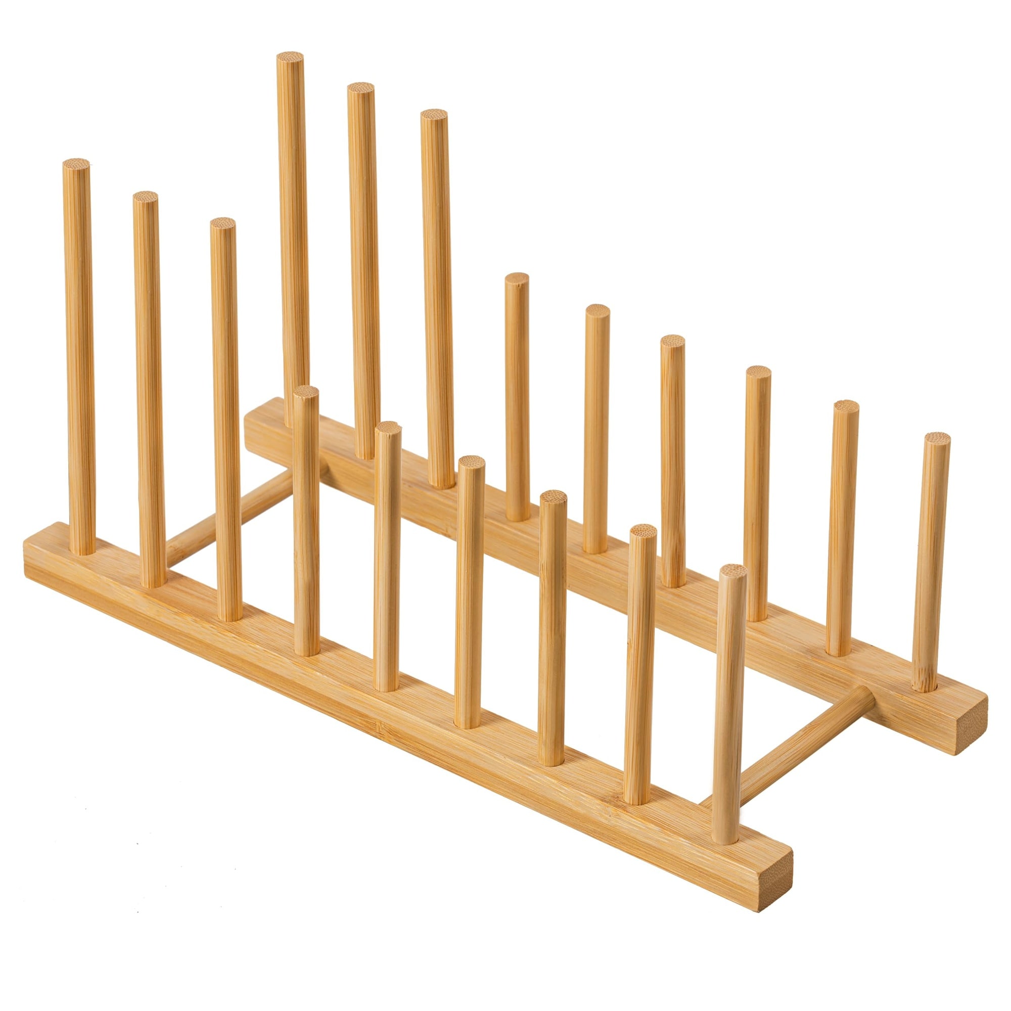 UUDULY  Bamboo Dish Drying Rack Plate Bowl Cup Lid Cutting Board Stand Organizer for Kitchen Cabinet Countertop Eco Friendly Durable Storage