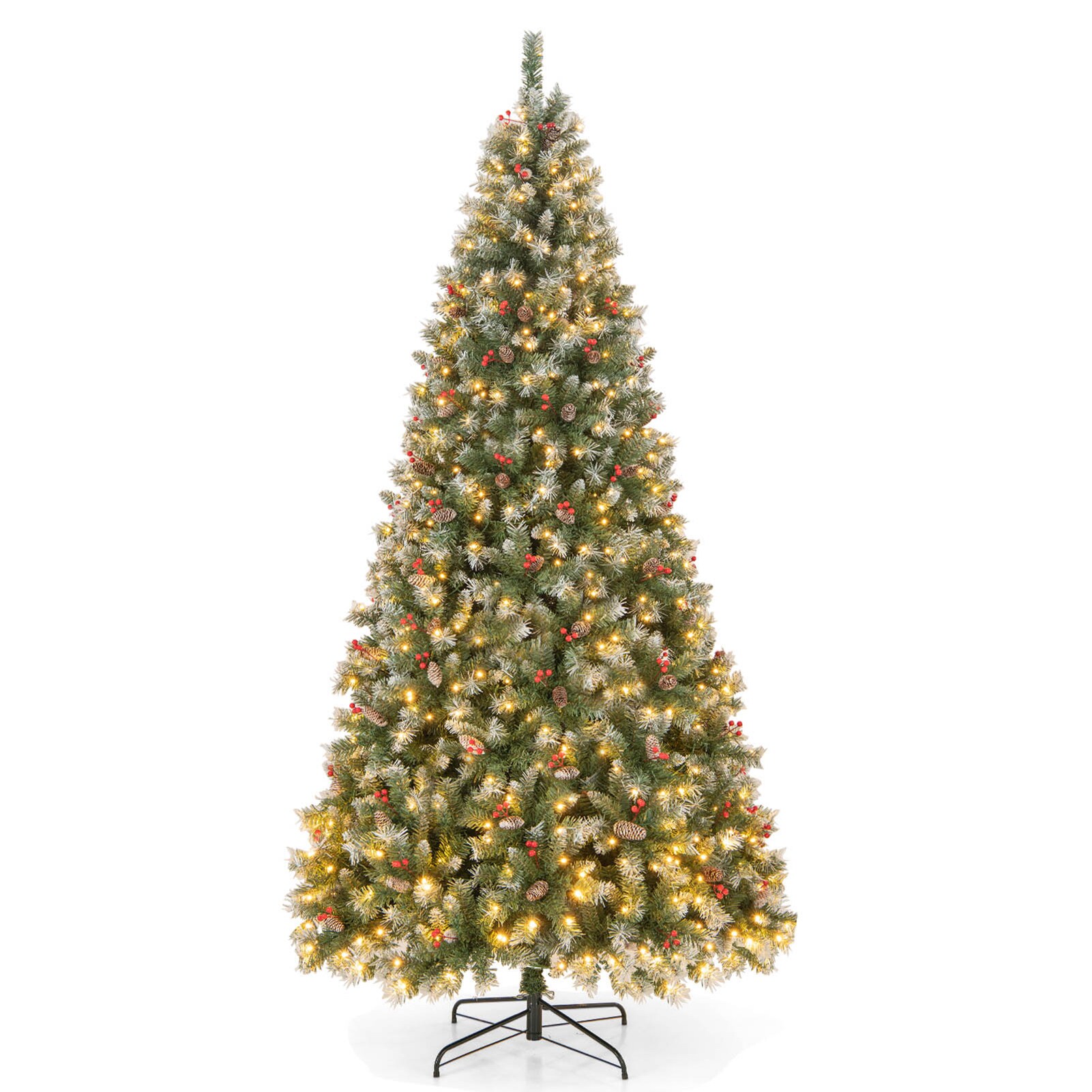 WELLFOR CM-HJY-23534US 9-Feet Pre-lit Flocked Artificial Christmas Tree with White LED Lights