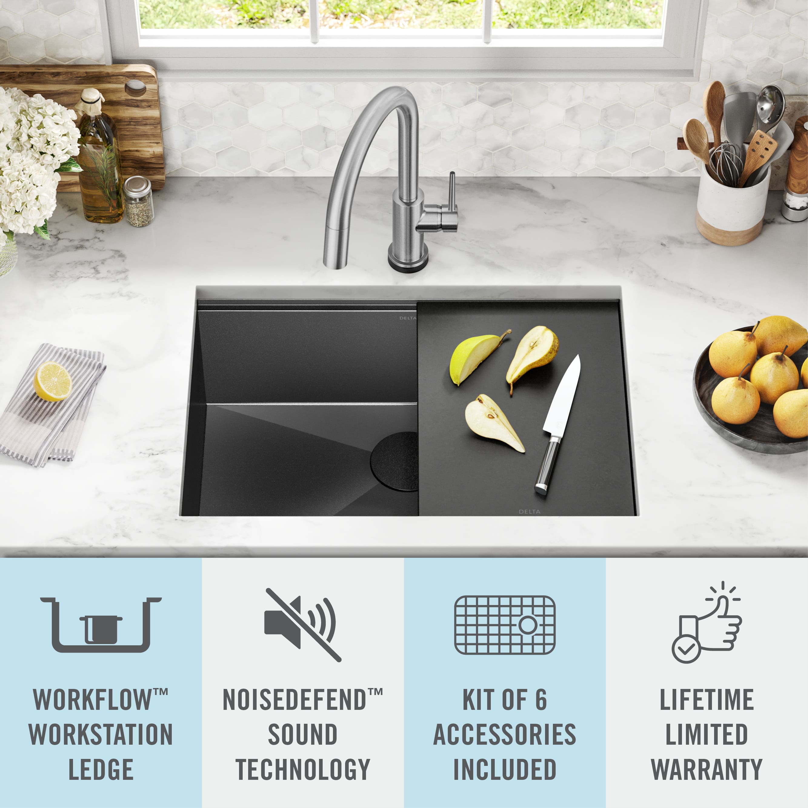 Delta 95B9031-27S-GS Rivet Undermount 27-Inches x 19-Inches Stainless steel Single bowl 16 -Gauge Workstation Kitchen Sink
