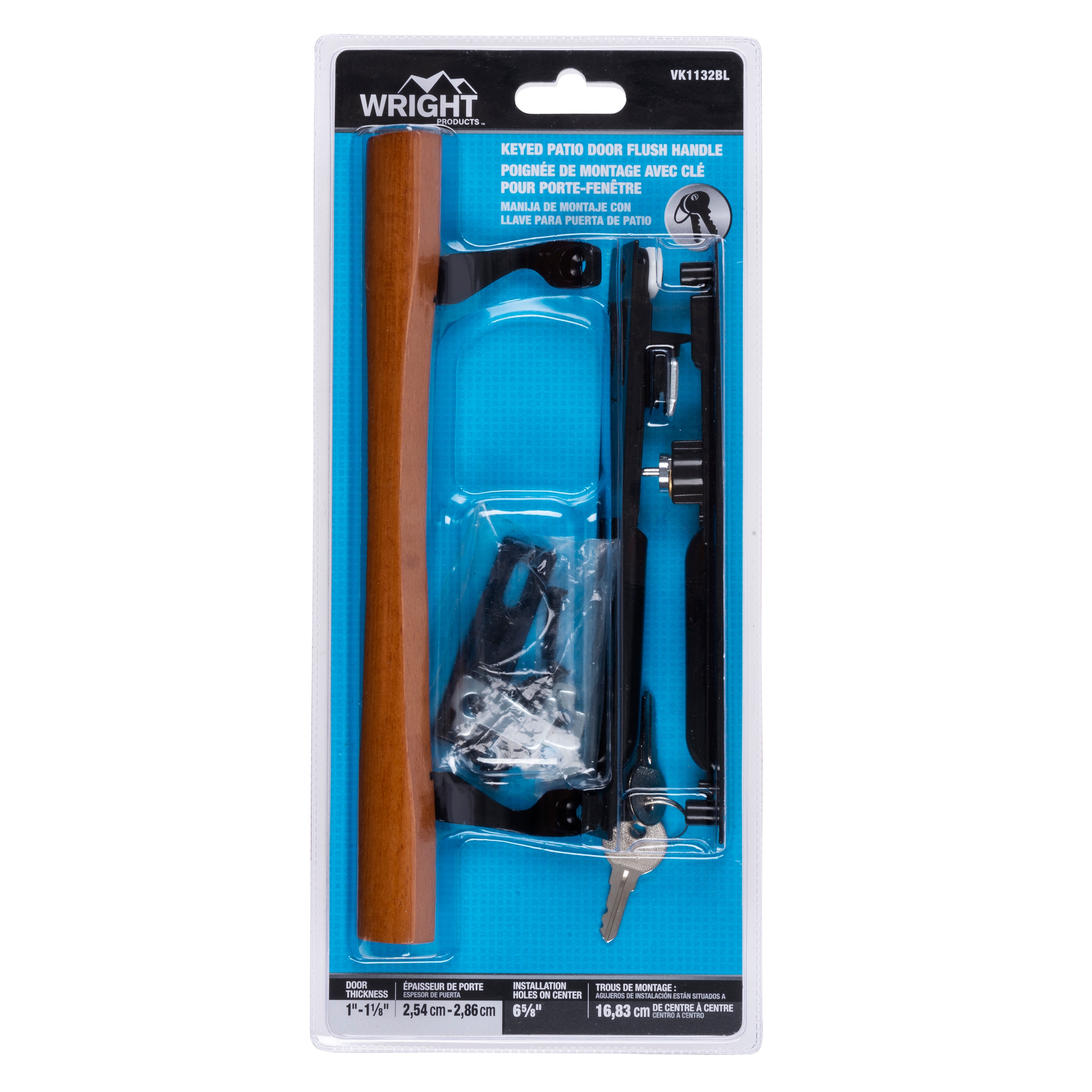 WRIGHT PRODUCTS 6.625-in Flush mount Sliding Patio Door Handleset #VK1132BL 6CS KYD FLUSH MNT W/WD HDL, BLK 6-5/8" C2C