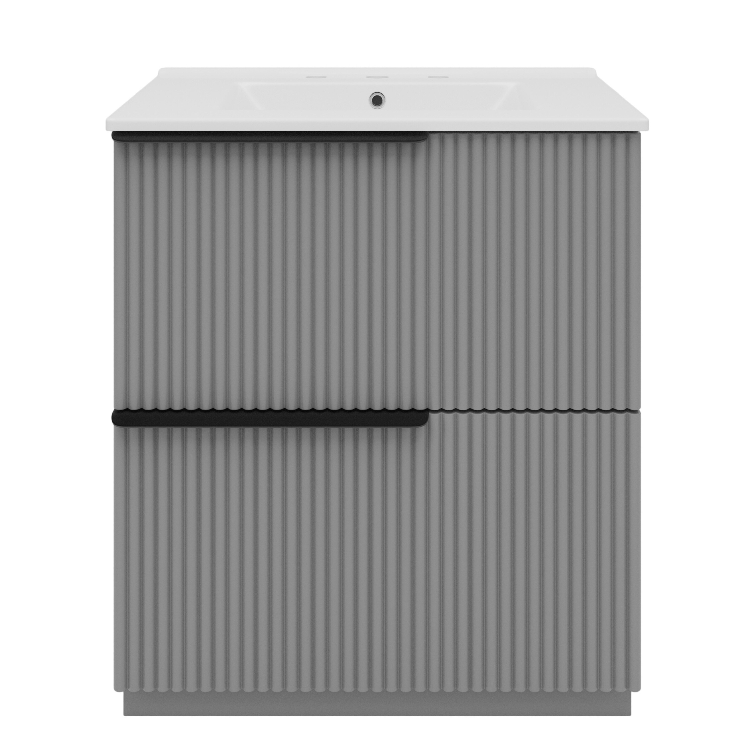 OBERSTER 30 Inch Freestanding Bathroom Vanity with Ceramic Sink Full Extension Drawers Soft Close Drawer Slides Fluted Design Gray