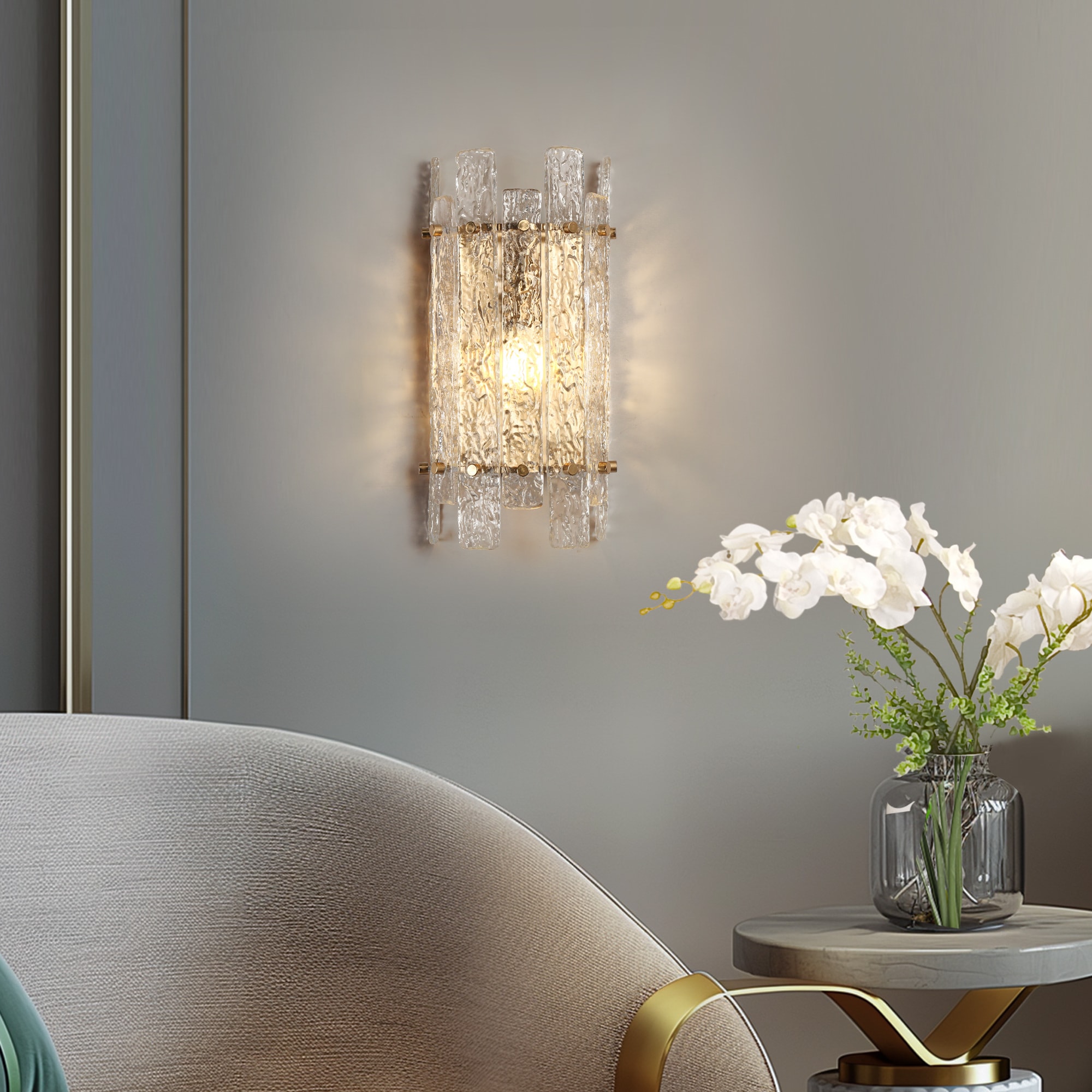 LNC HA05095 Engaveric 5.9-in W 1 -Light Polished Gold Wall Sconce