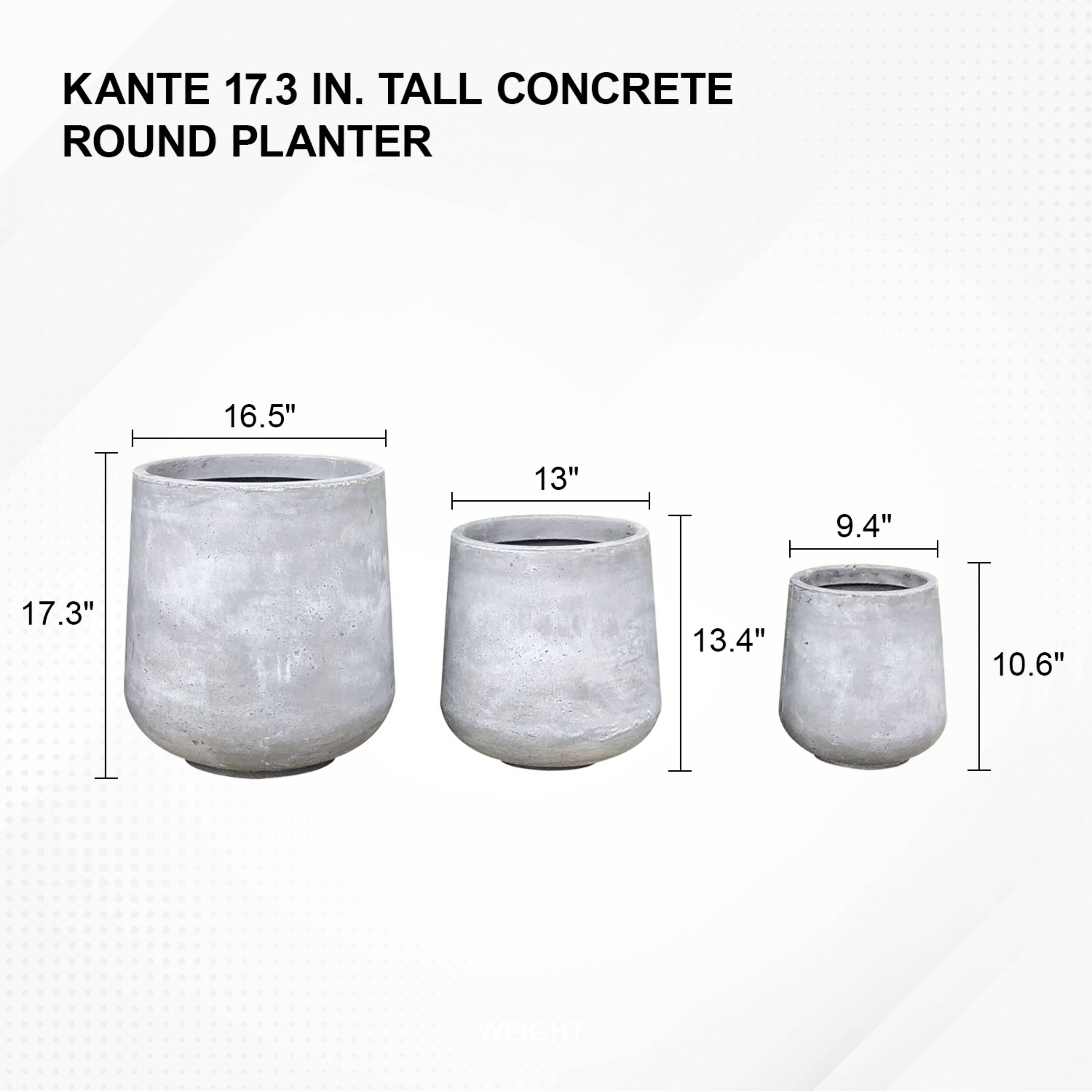 Set of 3 Gray Lightweight Concrete Footed Tulip Planters