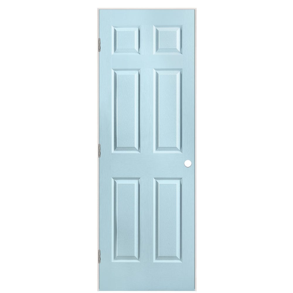 Masonite 1316950 28-in x 80-in Sea Mist Solid core 6-panel Left hand Textured Prefinished Molded composite Flat Jamb Single Prehung Interior Door