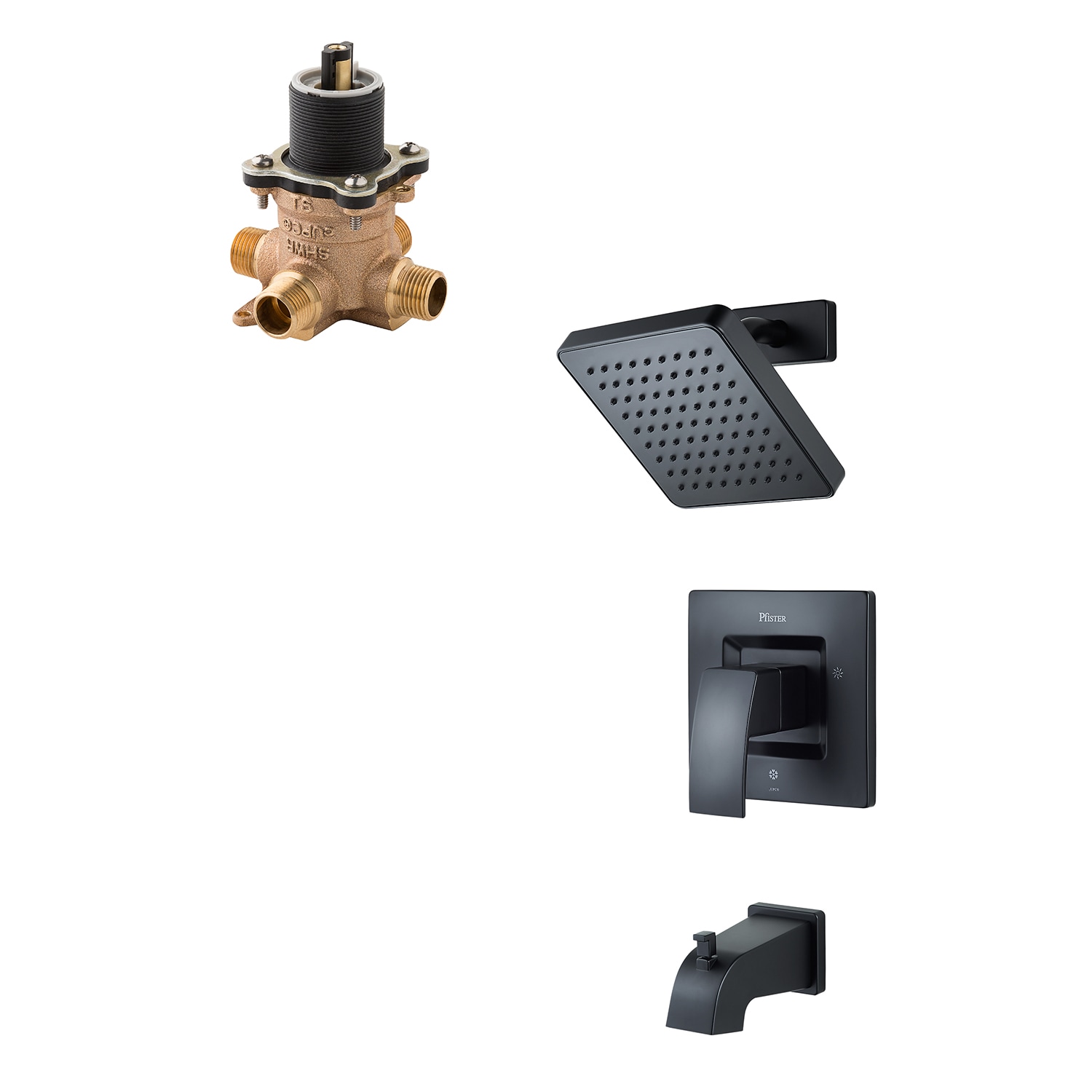 Pfister LG89-8DFB-0X8-310A-L Kenzo Matte Black 1-handle Single function 7.0-Inches Square Bathtub and shower Faucet with Valve