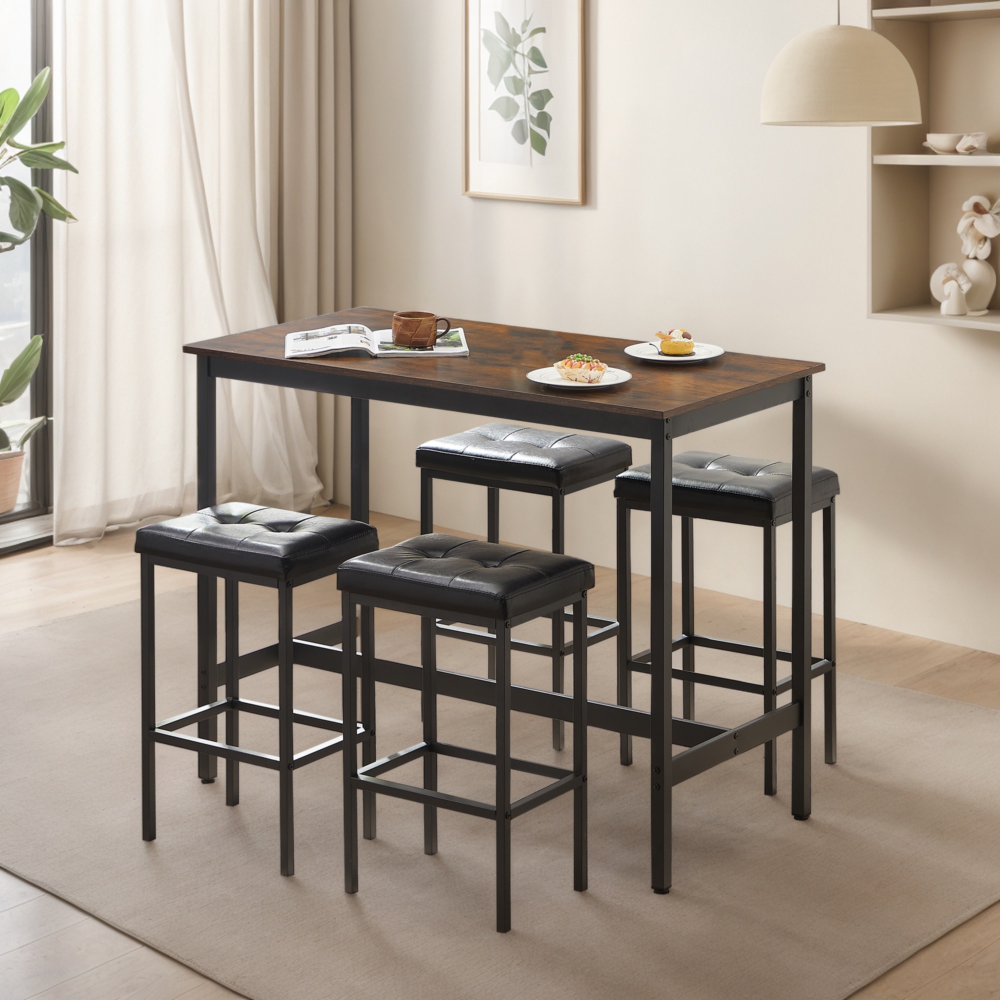 Hrinhom HC-N7013-BROWN BROWN Contemporary/Modern Dining Room Set with Rectangular Table ( Seats 4 )