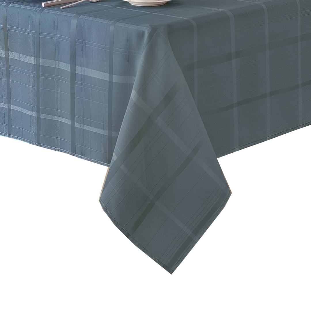 Elrene Home Fashions 026865994896 Elegance Plaid Jacquard 60"x144" Indoor Blue Shadow Table Cover for 8-ft rectangle