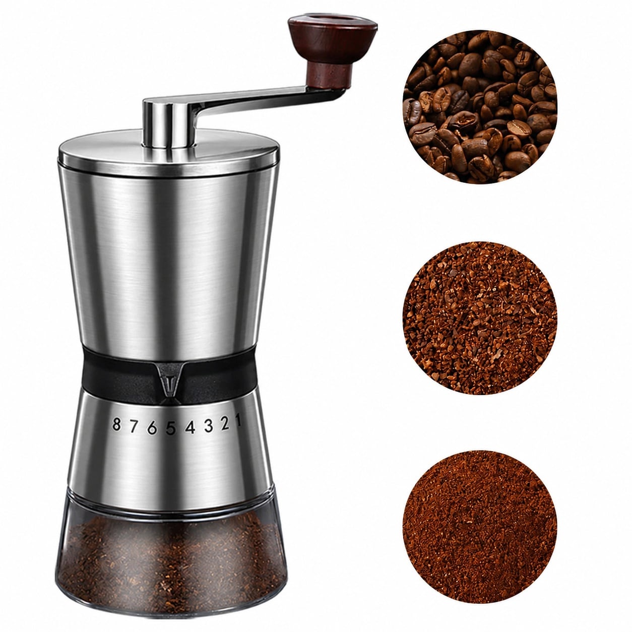 Aoibox  Manual Coffee Grinder with 8 Adjustable Coarseness Settings and Large Capacity for Outdoor and Home Brewing