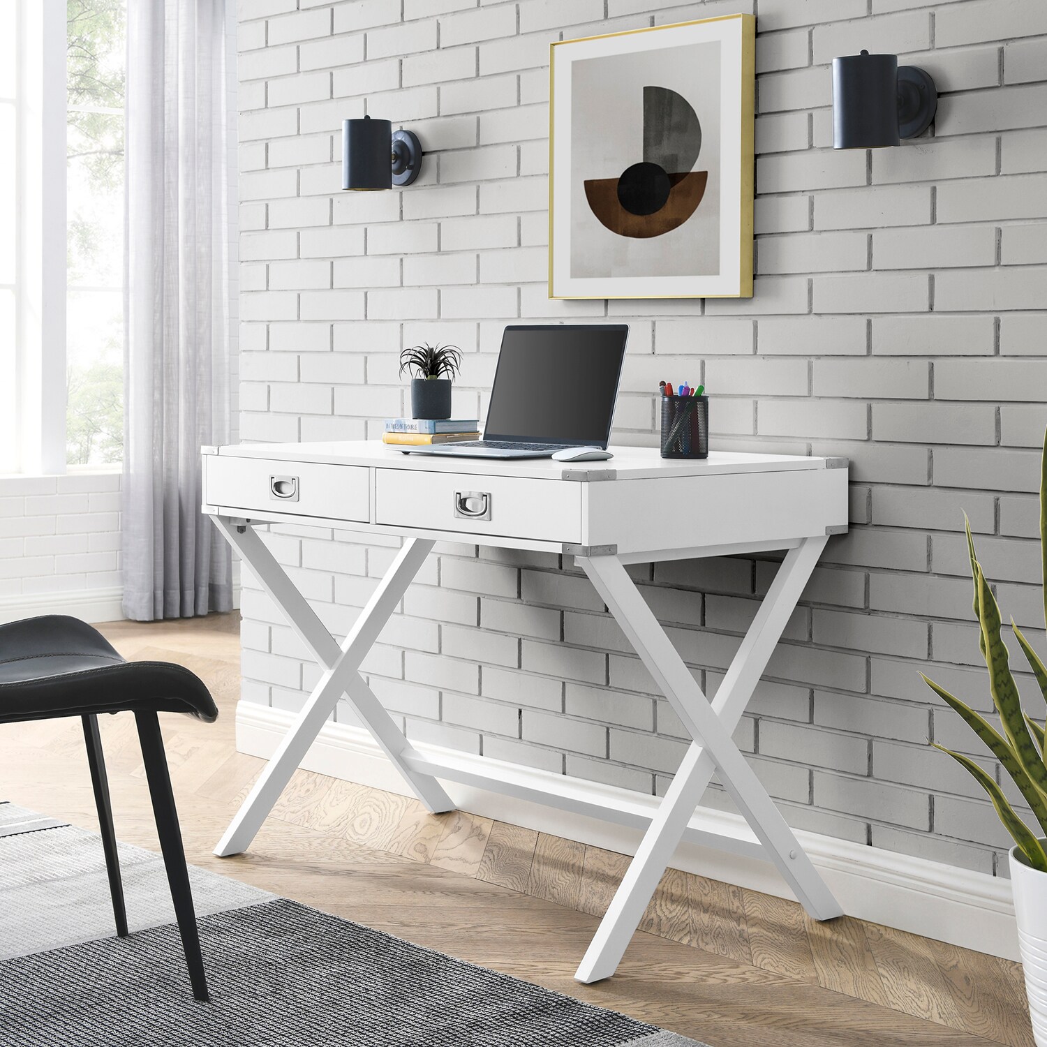 GZMR Computer Desk 57.56-in White Modern/Contemporary Computer