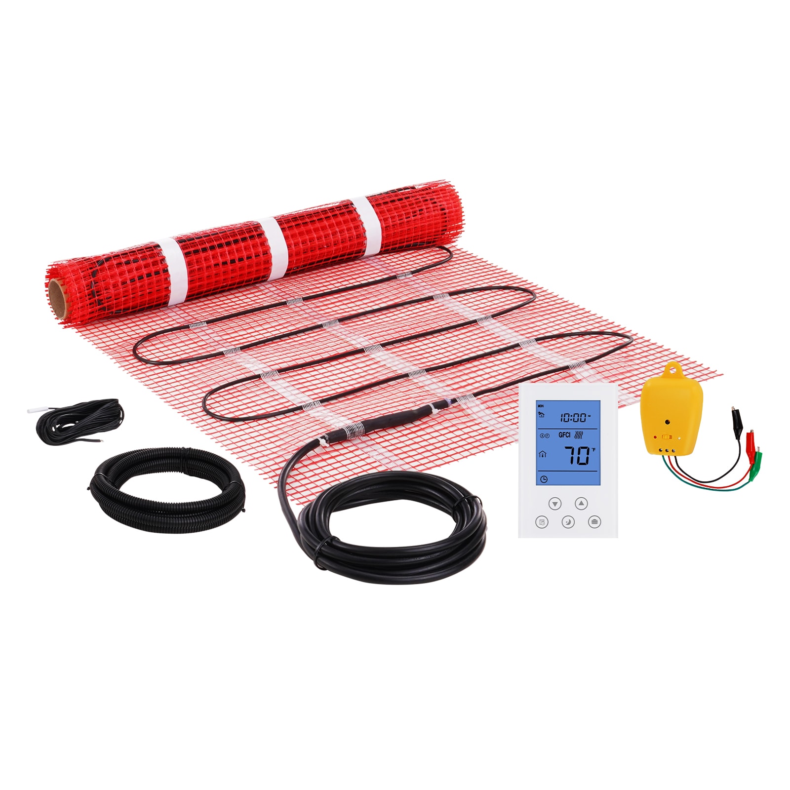 VEVOR Floor Heating Mat10 Sq.ft. 14 degrees Fahrenheit-113 degrees Fahrenheit Electric Radiant Floor Heated Warm System with Digital Floor Sensing Thermostat 110-120V Includes Installation Monitor Adhesive Back for Easy Installation