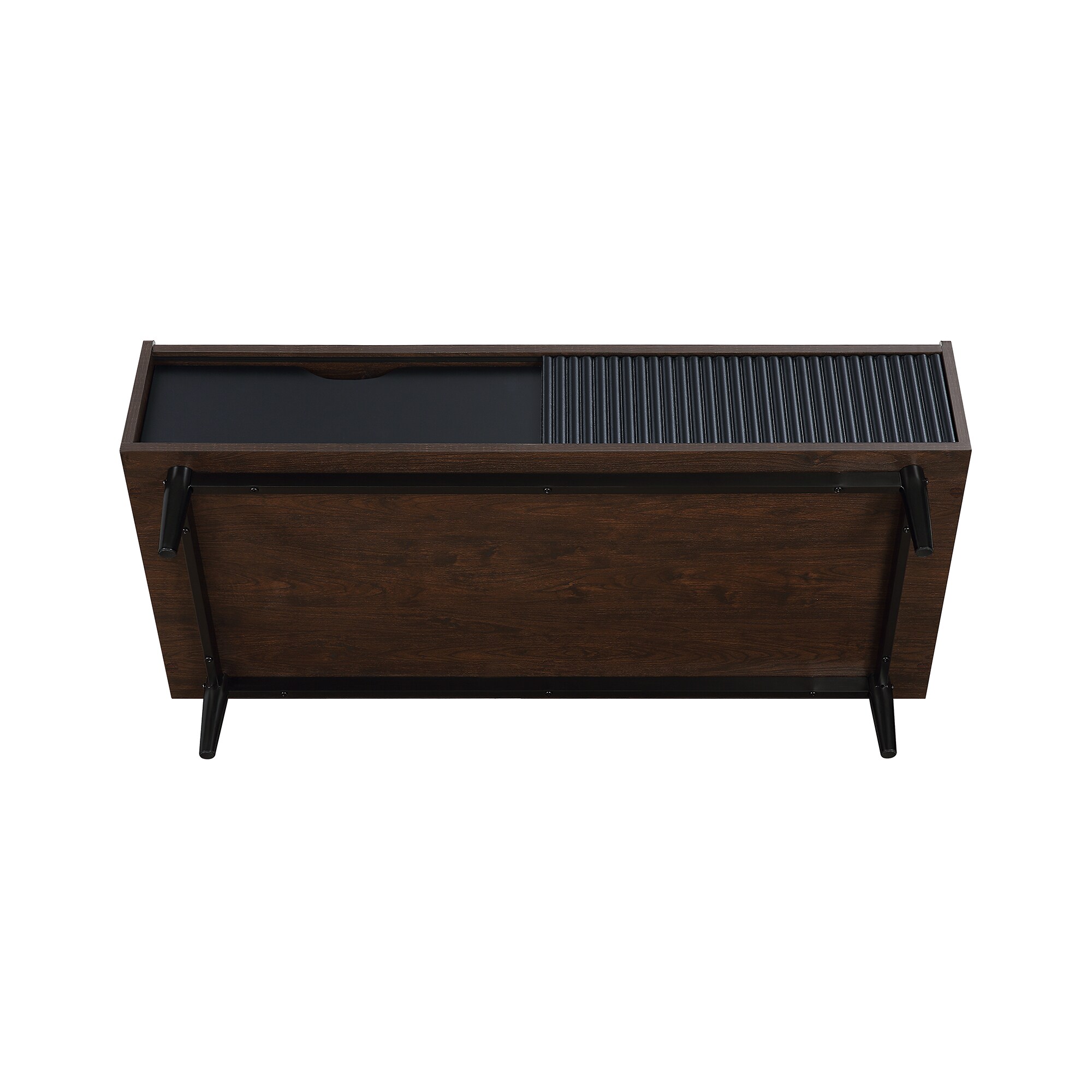 Duane Dark Brown and Black Ribbed Wood Coffee Table with Storage