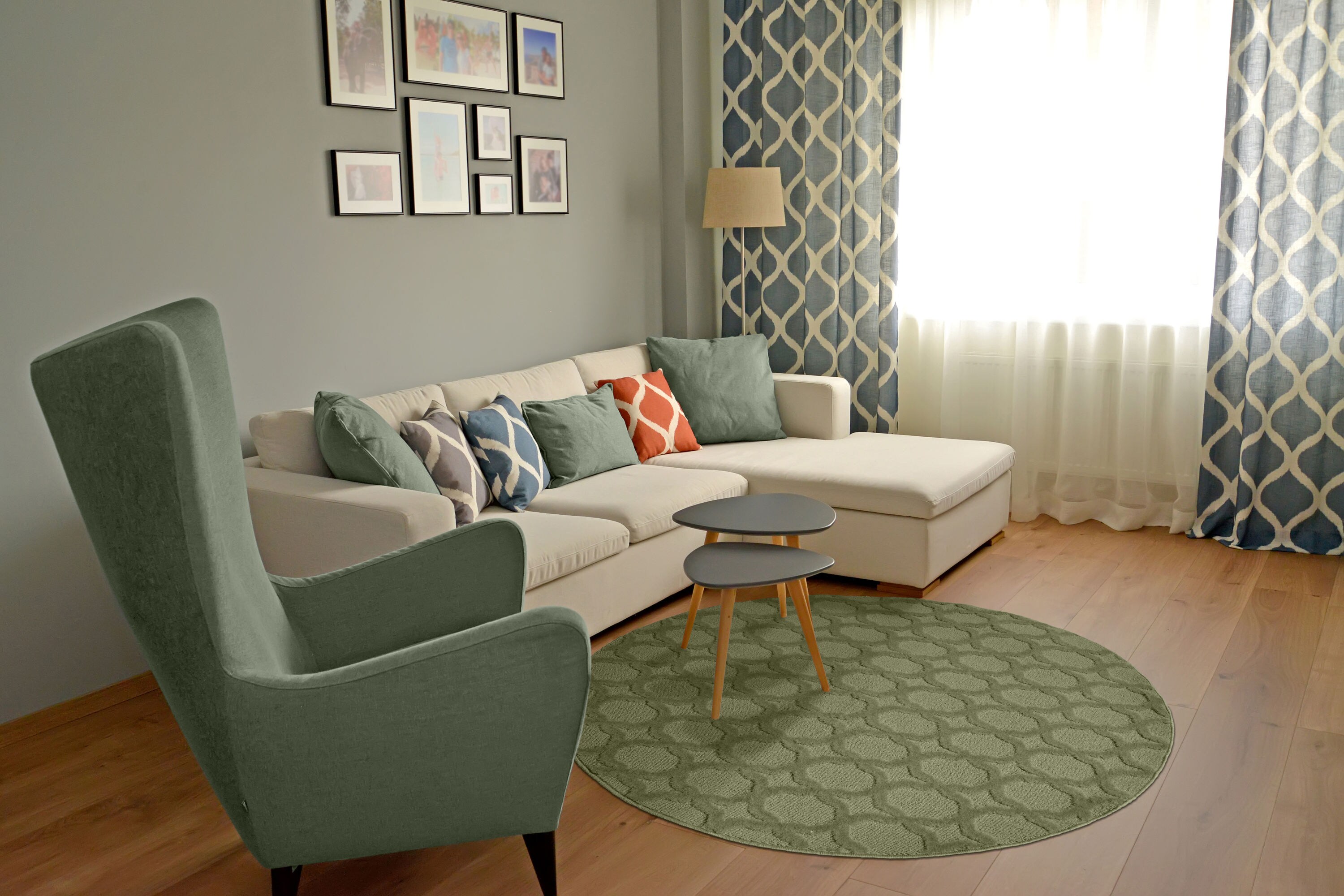 Garland Rug CL100N060R05 Sparta 5 x 5 (ft) Tufted Polypropylene Sage Round Indoor Geometric Farmhouse/Cottage Area rug