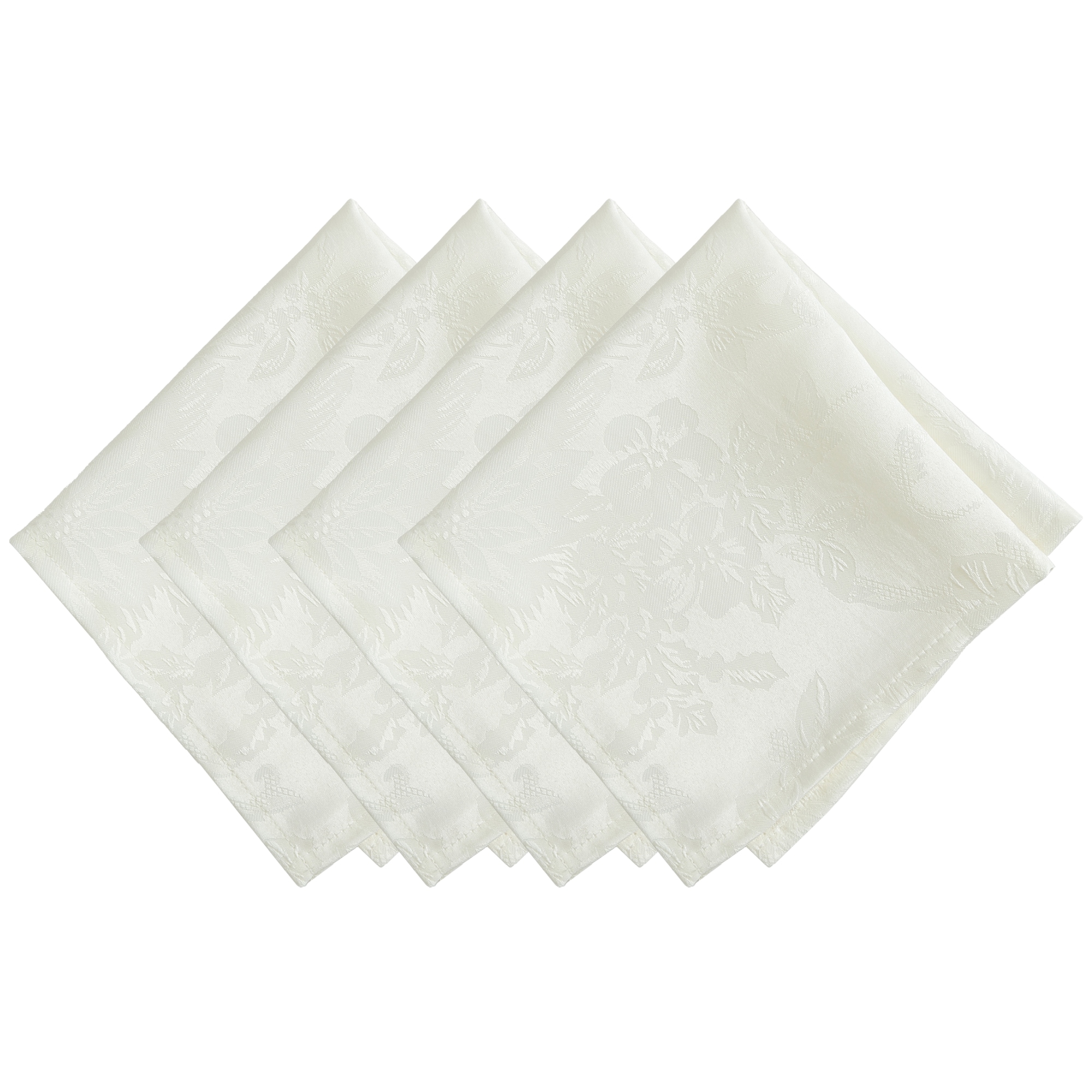 Elrene Home Fashions 739550331806 Poinsettia Elegance Jacquard Holiday 4 -Pack Ivory Polyester Square Napkin(s)