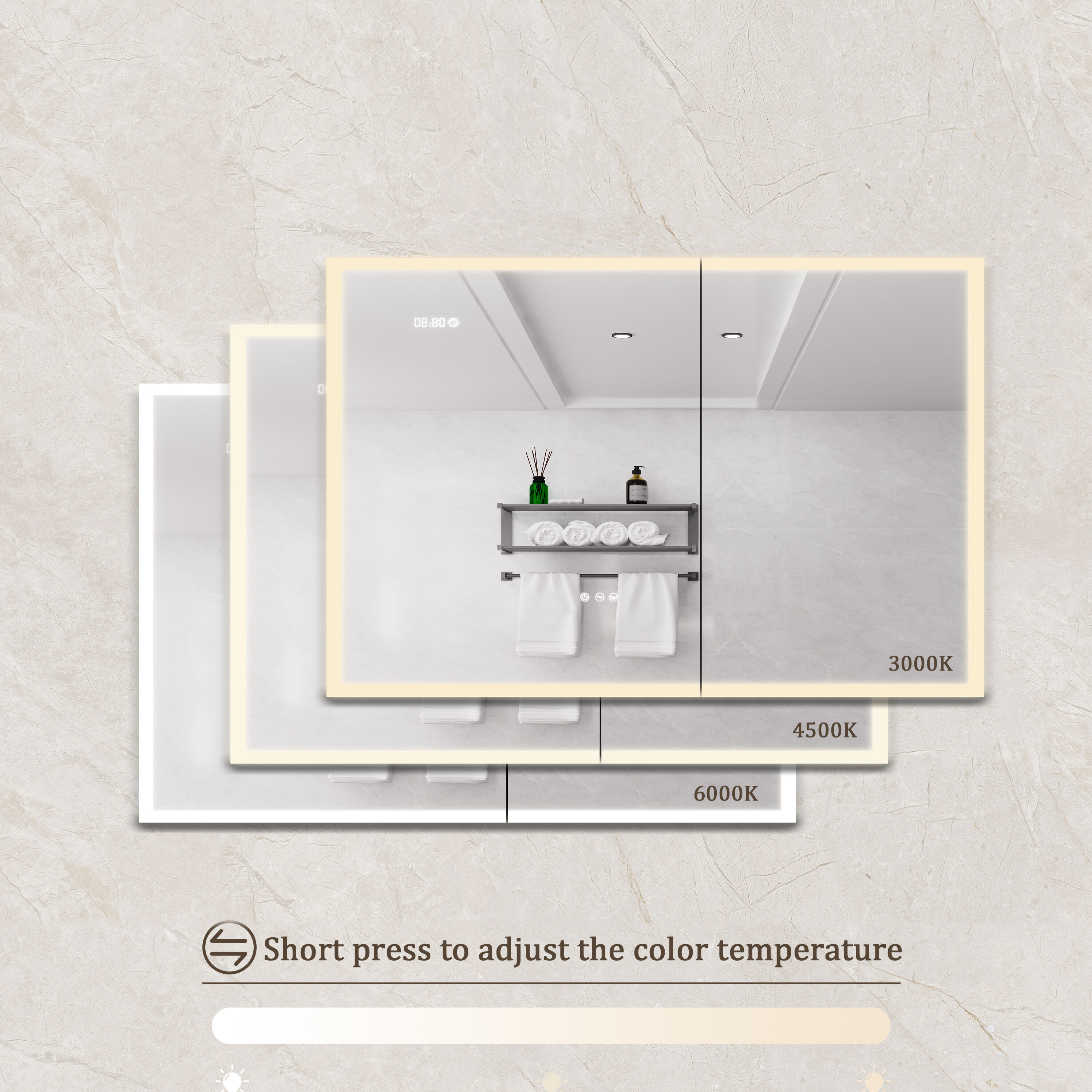 Tahanbath 36x24 inch LED medicine cabinet with defogger dimmer clock temp display 2 outlets USB