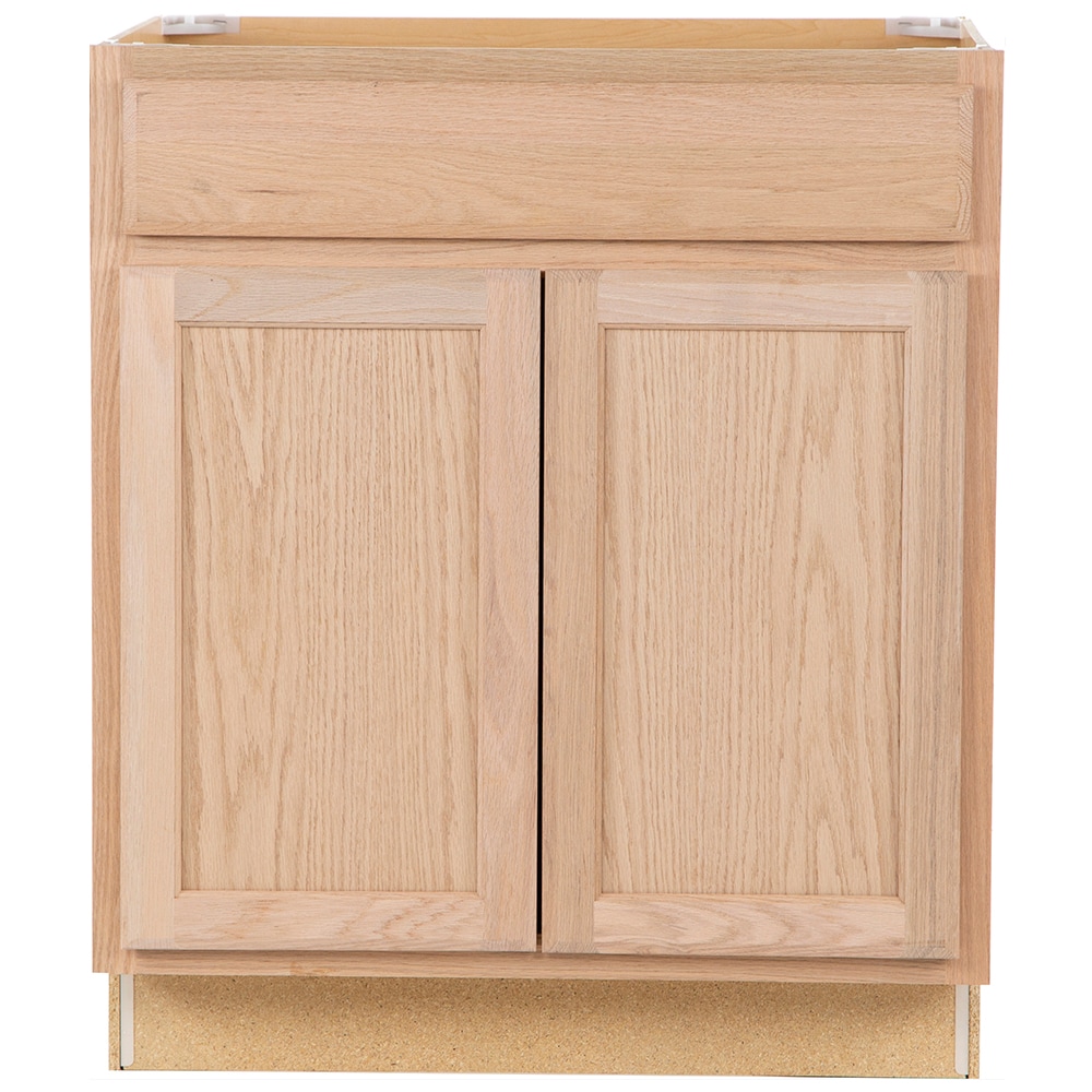 Project Source 60-in W x 35-in H x 23.75-in D Natural Unfinished Oak Sink  Base Fully Assembled Cabinet (Flat Panel Square Door Style) in the Kitchen  Cabinets department at