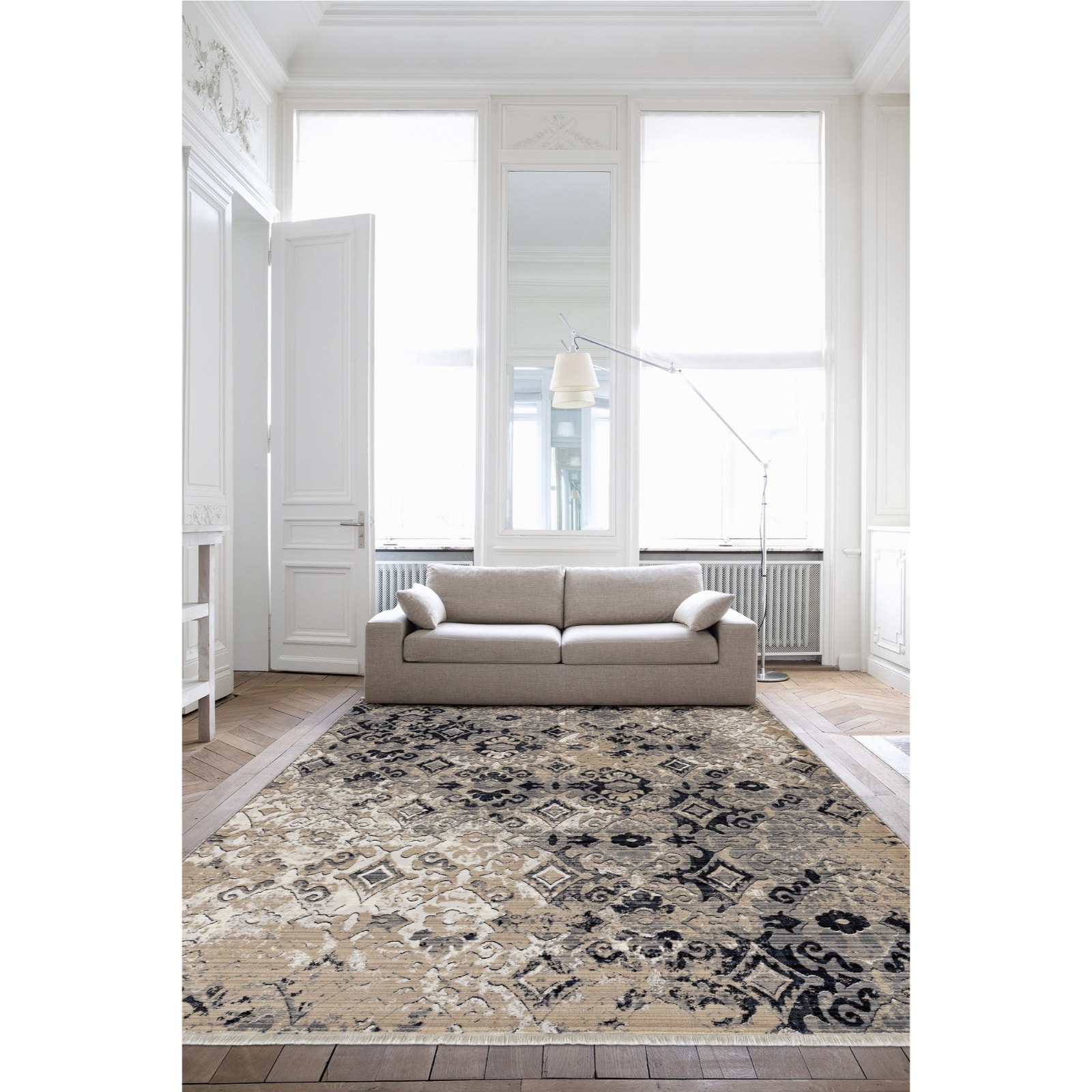 HomeRoots 353075 Bernadette 7 X 7 (ft) Gray Round Indoor Abstract Area Rug
