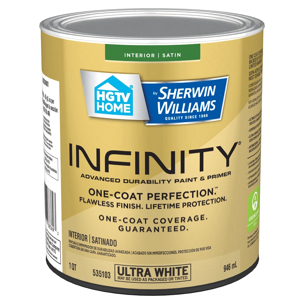 HGTV HOME by Sherwin-Williams IN2024001-14 Infinity Satin Ultra White Tintable Latex Interior Paint + Primer (1-quart)