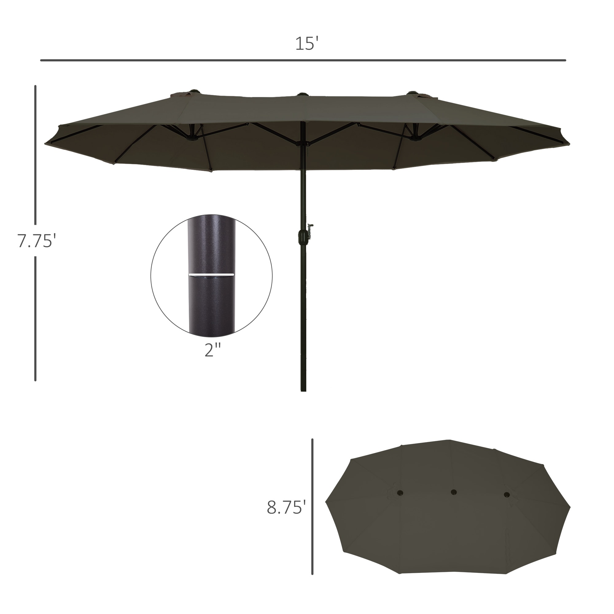 Outsunny 84D-030V01GY Umbrellas-2 - View #3