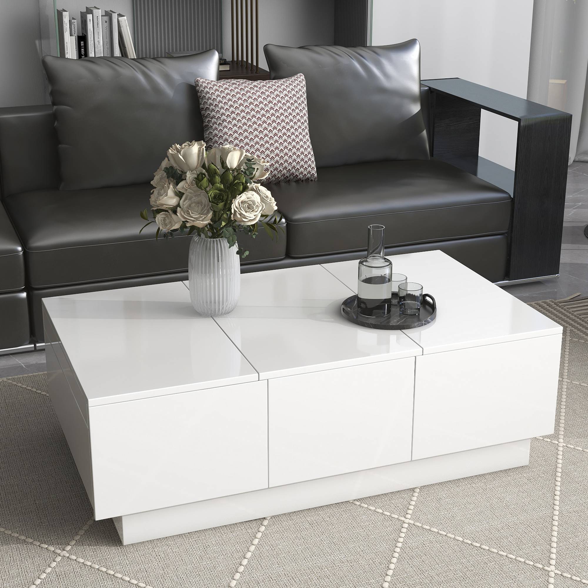 Yiekholo LL-970AAK White Particleboard Casual Coffee Table with Storage