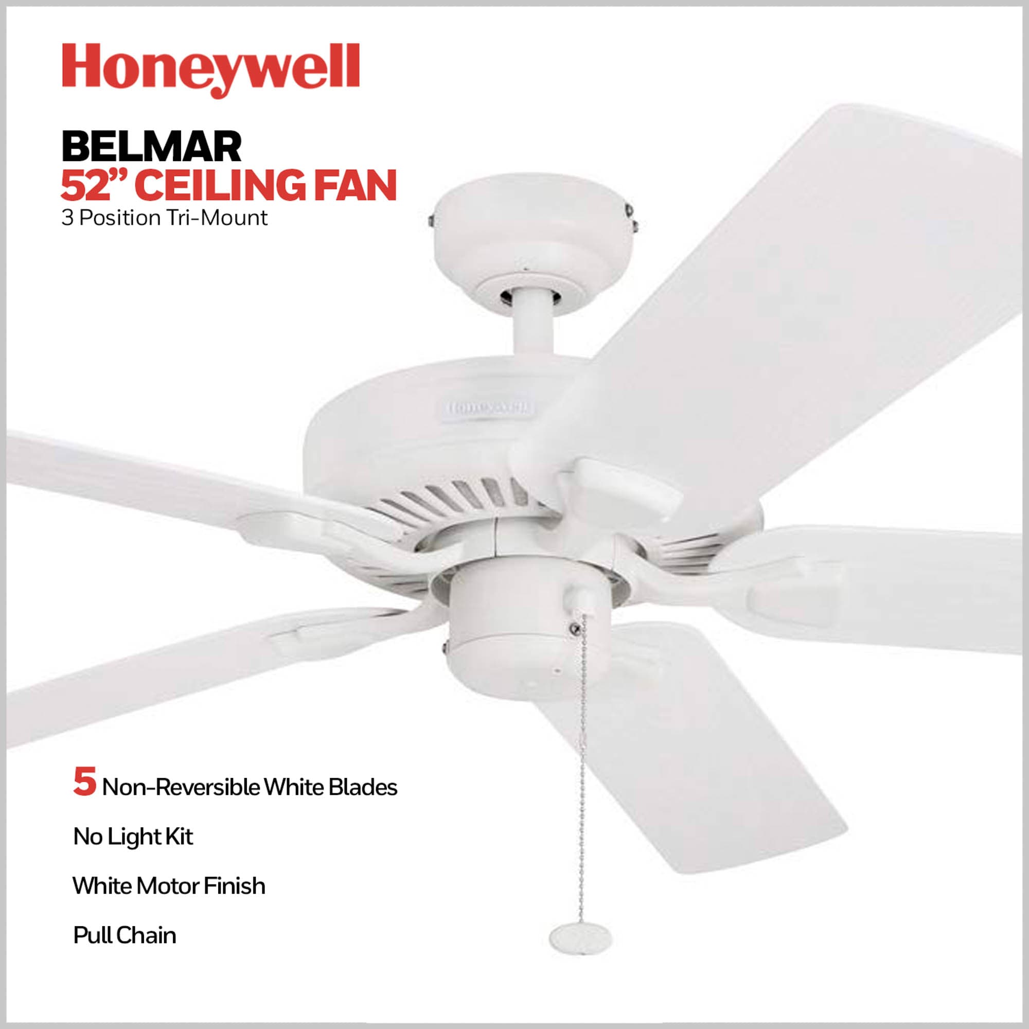 Belmar 52-Inch White Satin Finish Ceiling Fan with 5 Blades