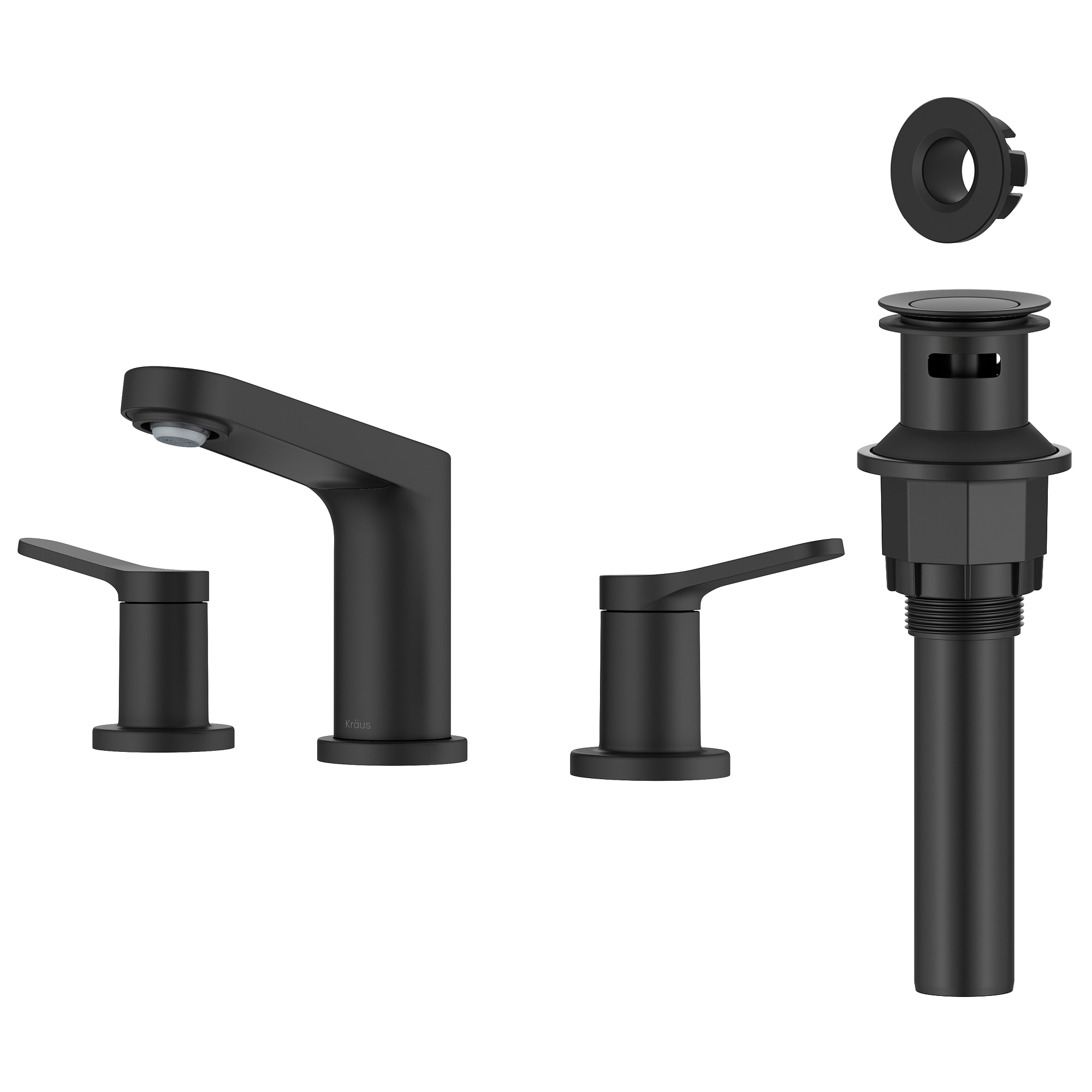Kraus FUS-14103MB Indy Matte Black Widespread 2-handle WaterSense Low-arc Commercial/Residential Handle Bathroom Sink Faucet with Drain