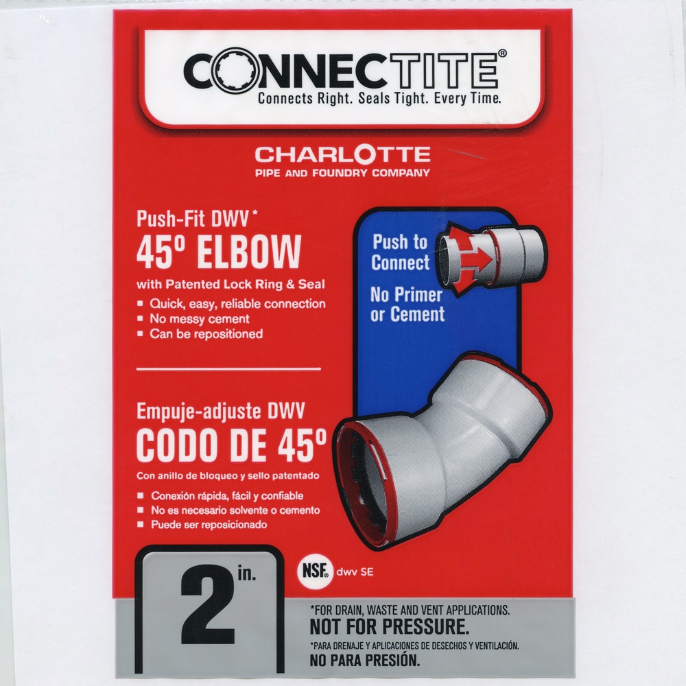 Charlotte Pipe 2-in PVC DWV 45 Degree Elbow For Sanitary Drain, Waste ...