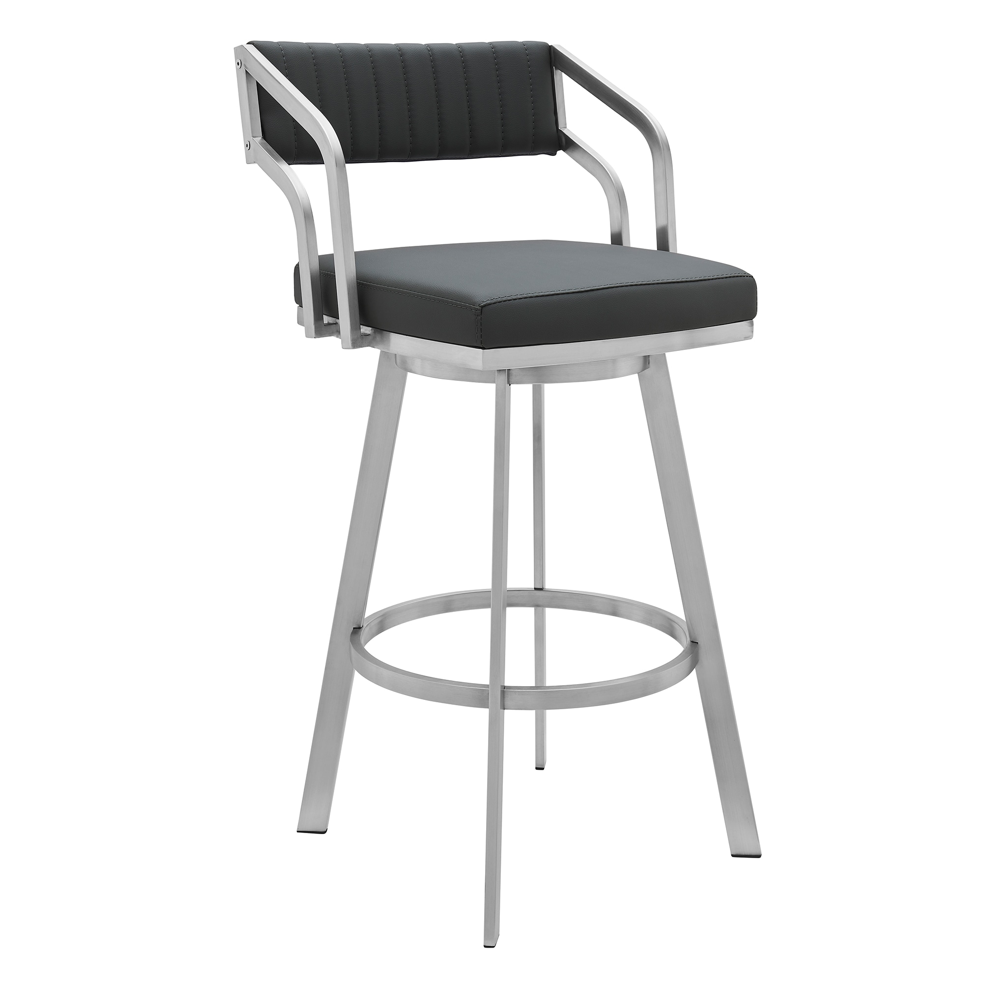 Armen Living LCCPBABSSG30 Brushed Stainless Steel Finishing 30.0-in H Bar height Bucket seat Upholstered Swivel Metal Bar Stool with Arms
