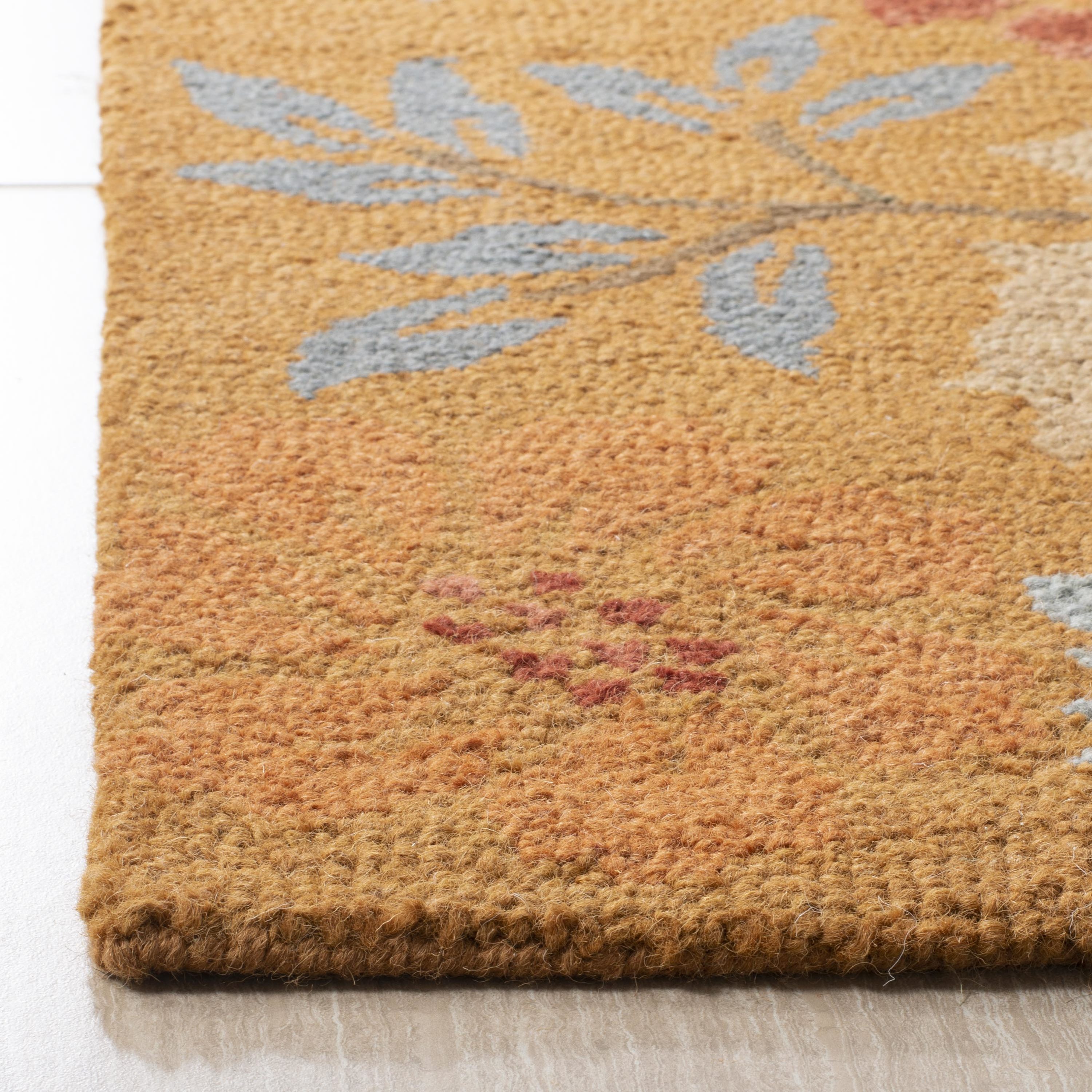 Handmade Floral Rust Red Wool 6' Square Tufted Area Rug