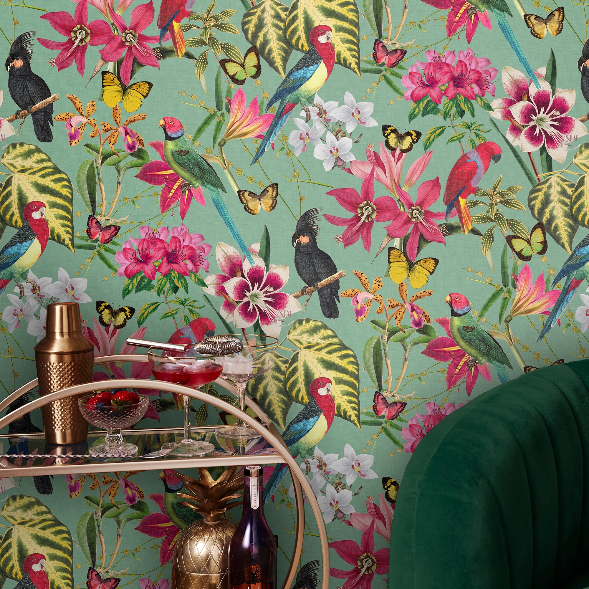 Paradiso Tropical Botanical Green and Multicolor Wallpaper Sample