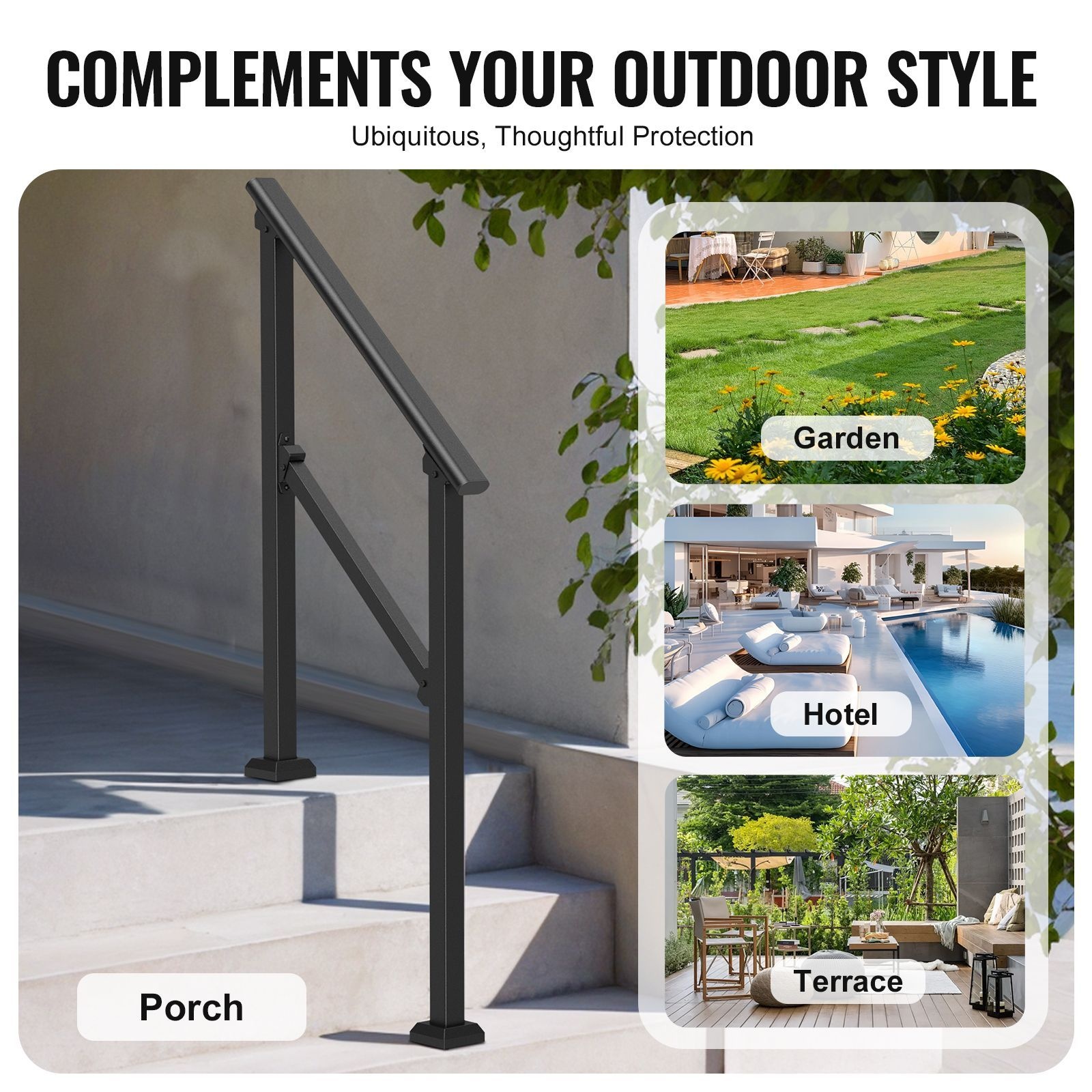 Angel Sar 39in L 2-3-Step Black Square Tube Carbon Steel Handrail Kit ...