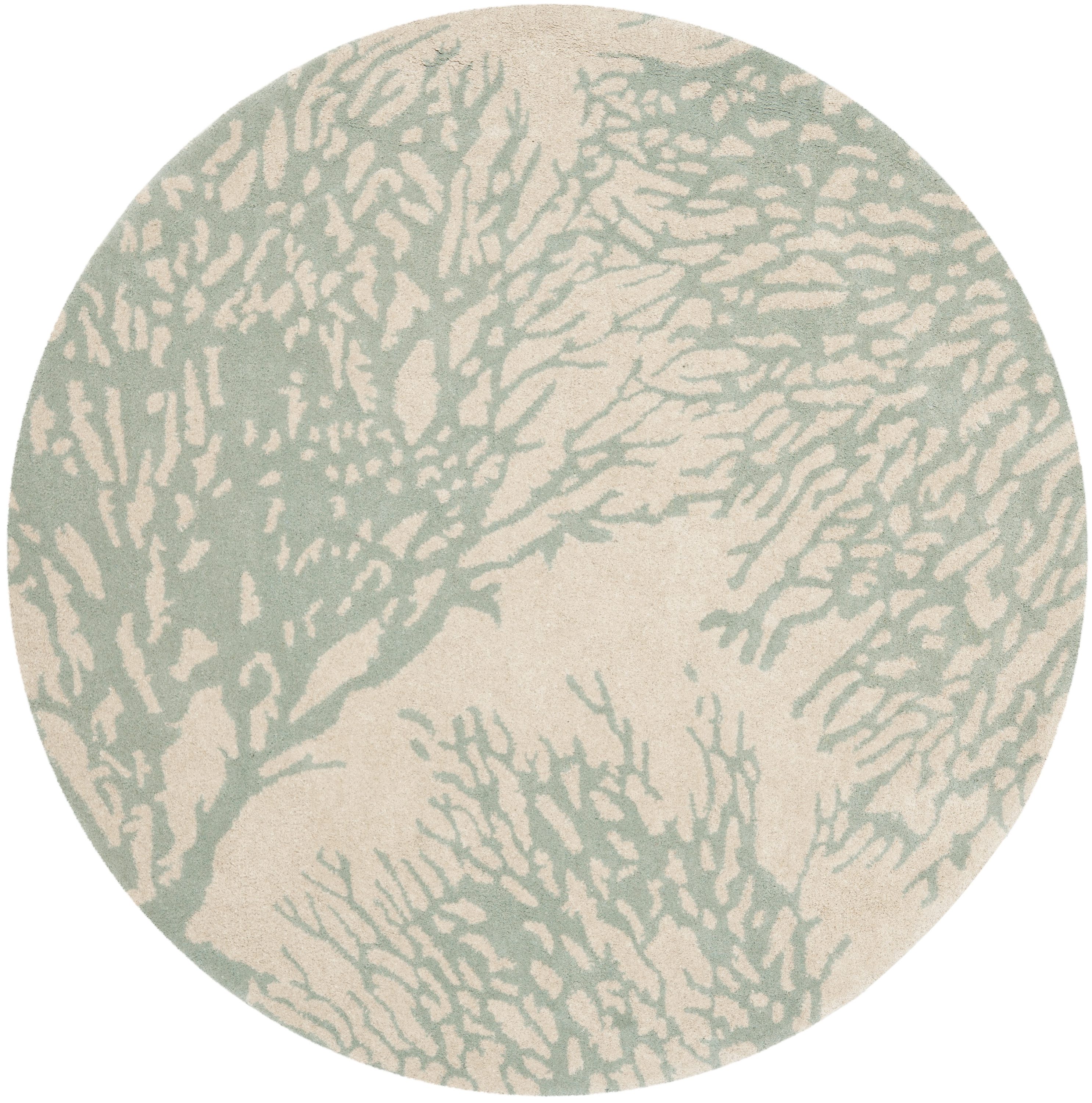 Safavieh BEL115C-5R Bella Sprigs 5 x 5 (ft) Tufted Wool Beige/Blue Round Indoor Floral/Botanical Farmhouse/Cottage Area rug
