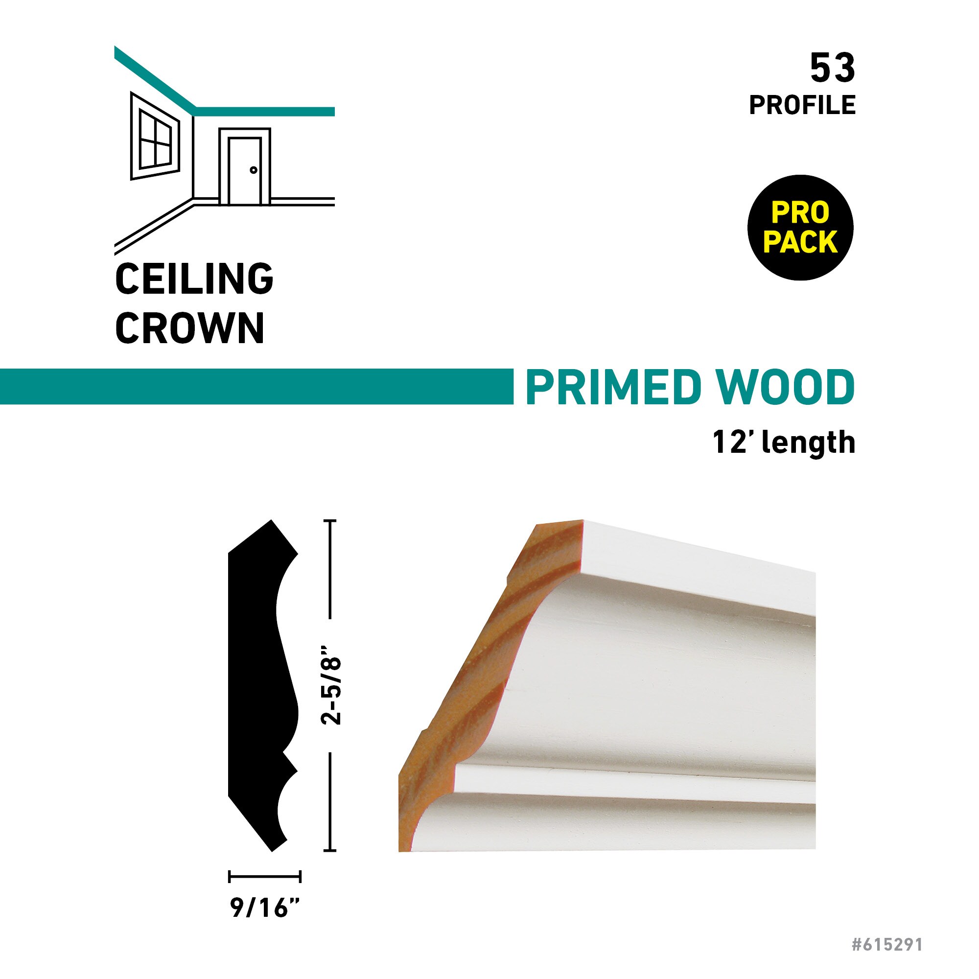 RELIABILT 2-5/8-in x 12-ft Pine Primed 53 Crown Moulding (8-Pack) in ...