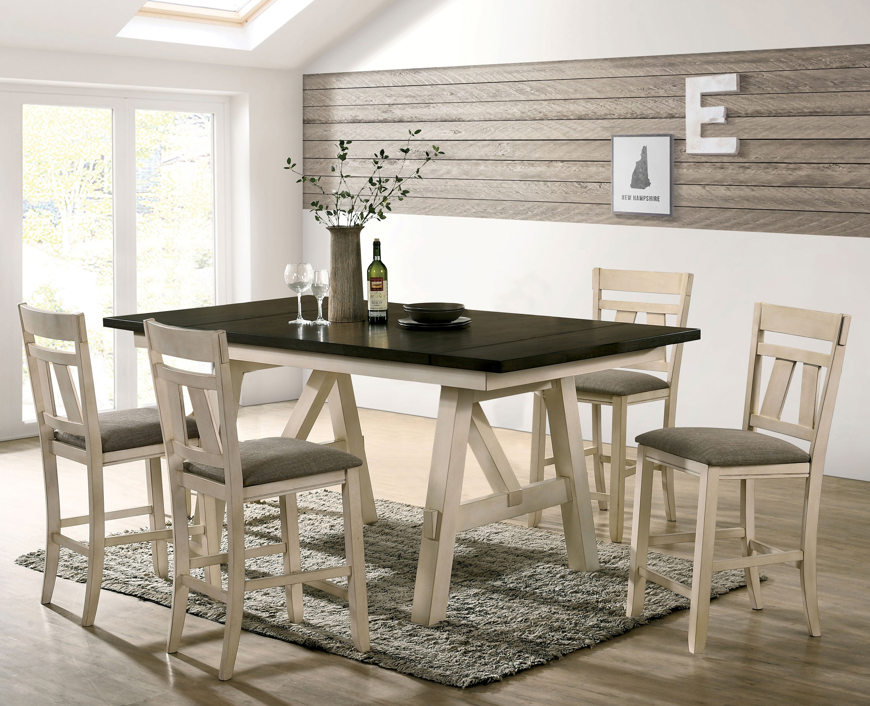 Furniture of America IDF-3487PT-5PC Carlman Ivory and Gray Transitional Dining Room Set with Rectangular Table (Seats 6)