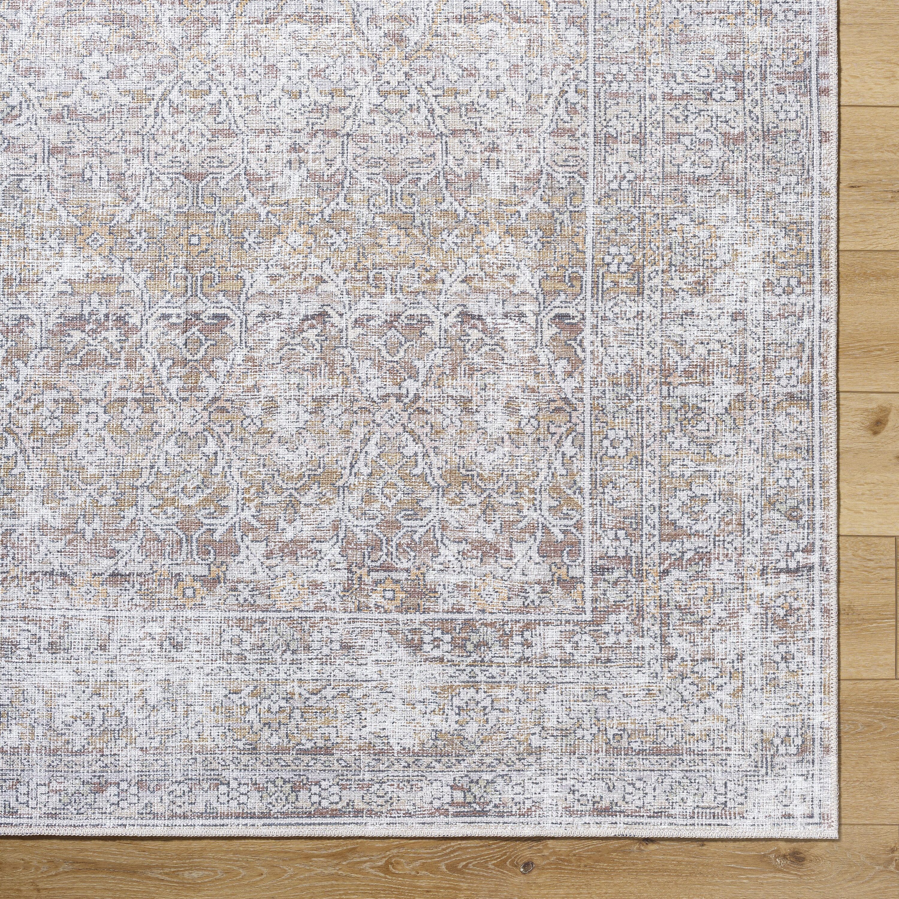 Taupe and Cream Rectangular Washable Synthetic Area Rug