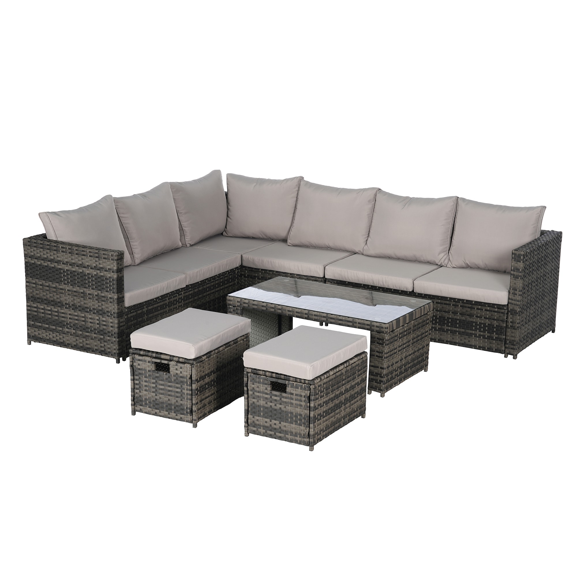 SINOFURN SYB670021BN Wicker Outdoor Sectional with Gray Cushions and Wicker Frame