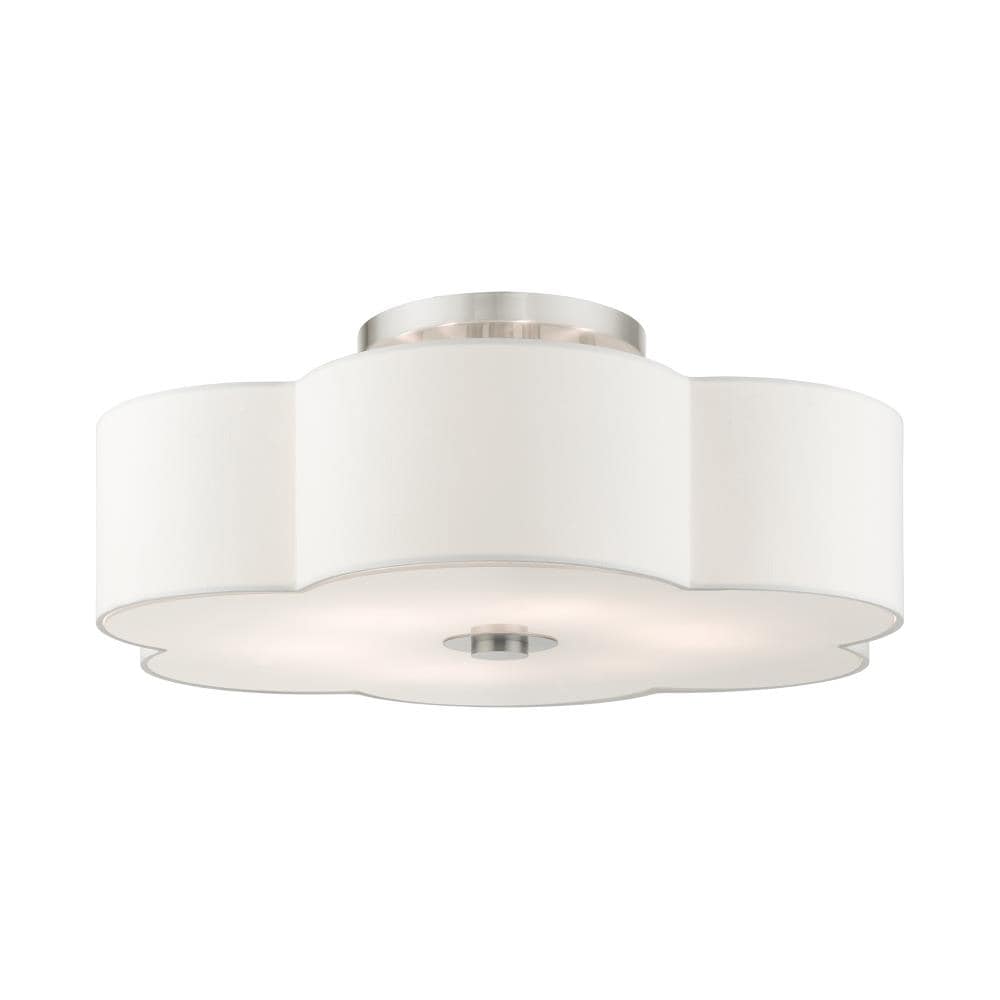 Chelsea Brushed Nickel 6-Light Semi-Flush Mount with Scalloped Shade