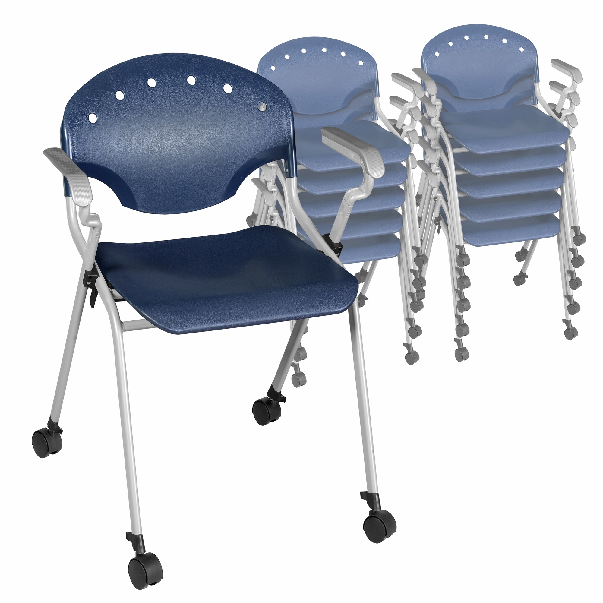 Set of 11 Rico Navy Blue with Arms / 11 Pack Contemporary Polypropylene Reception Chair